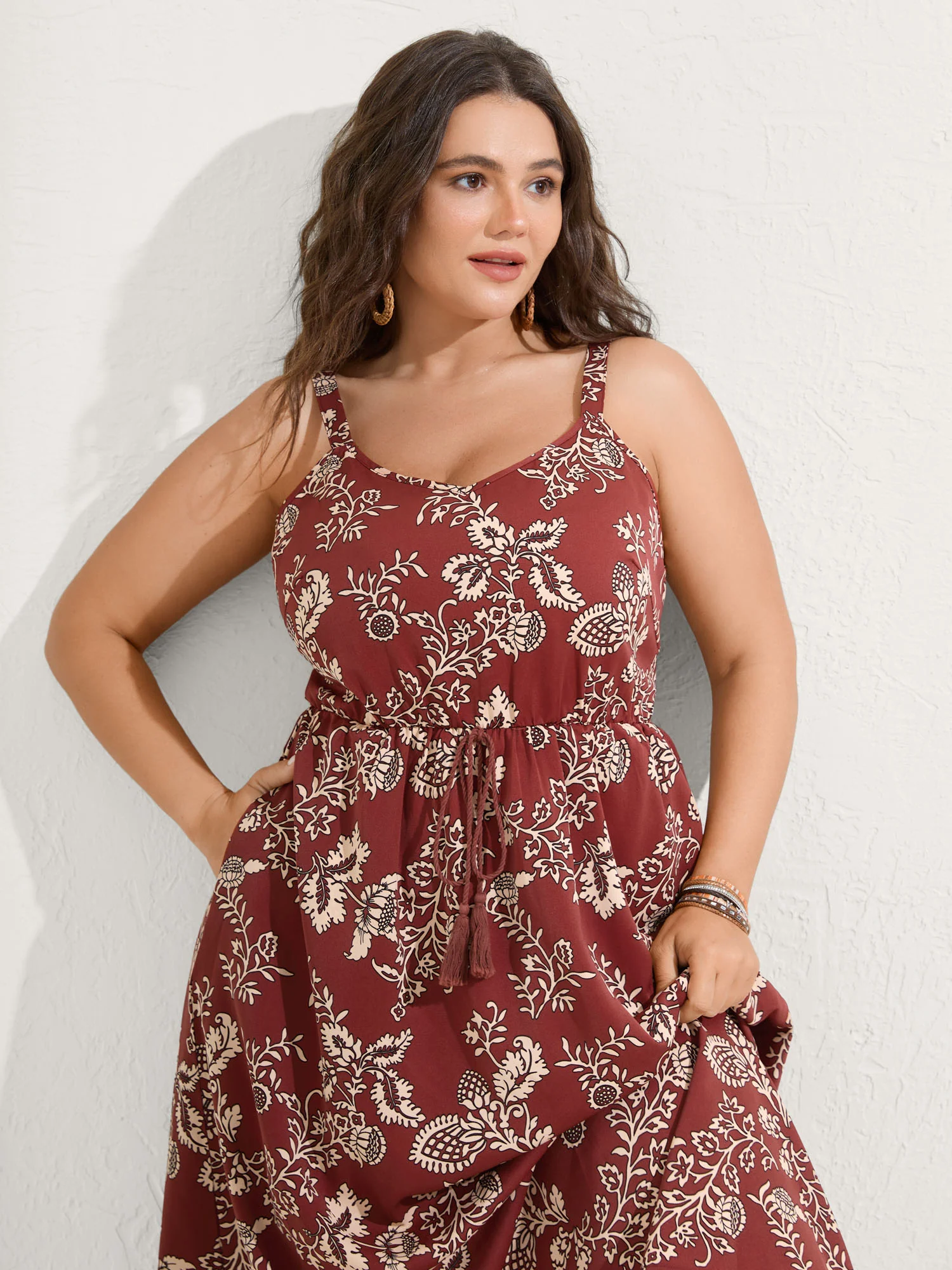 Floral Waist-Tie Pockets Maxi Dress - Image 2