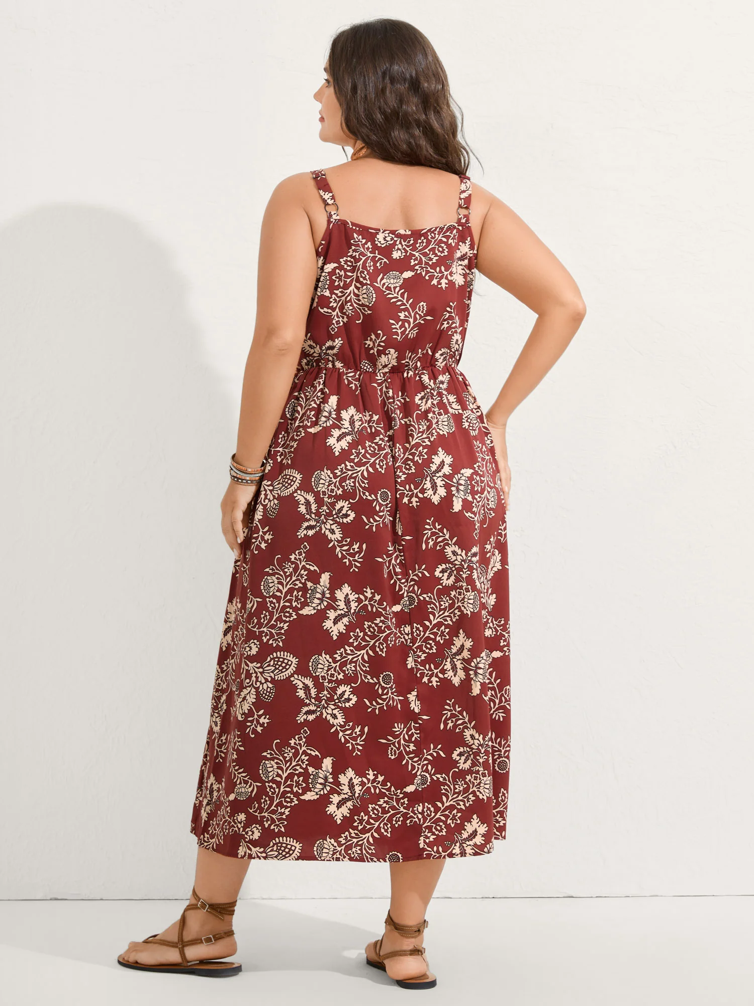 Floral Waist-Tie Pockets Maxi Dress - Image 5