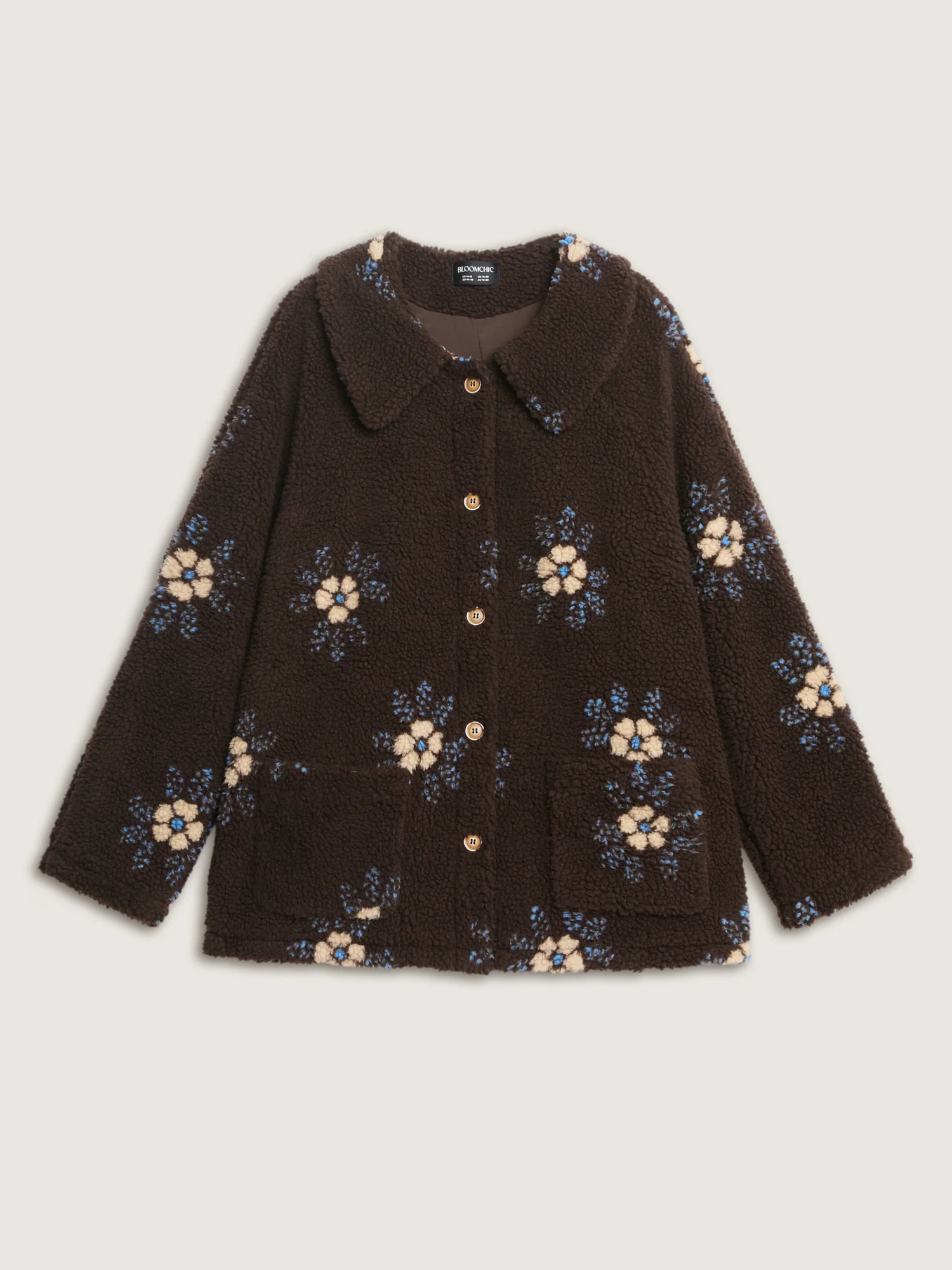 Fluffy Floral Pattern Pocket Coat - Image 5