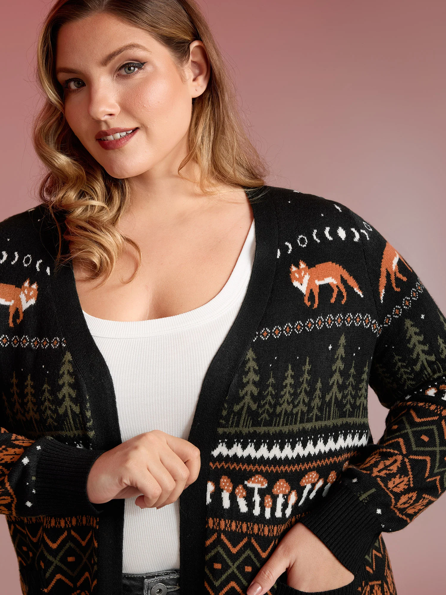 Fox in Forest Contrast Knit Cardigan - Image 10