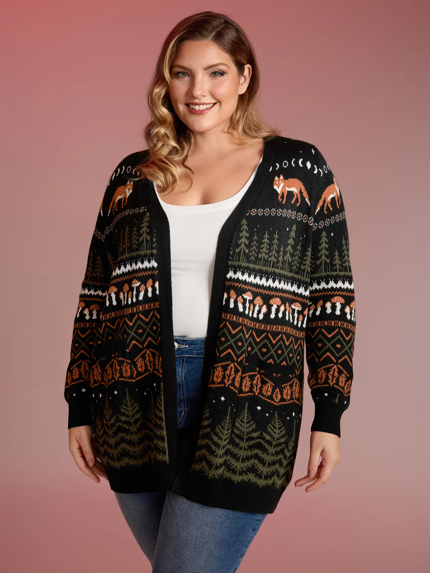 Fox in Forest Contrast Knit Cardigan - Image 11