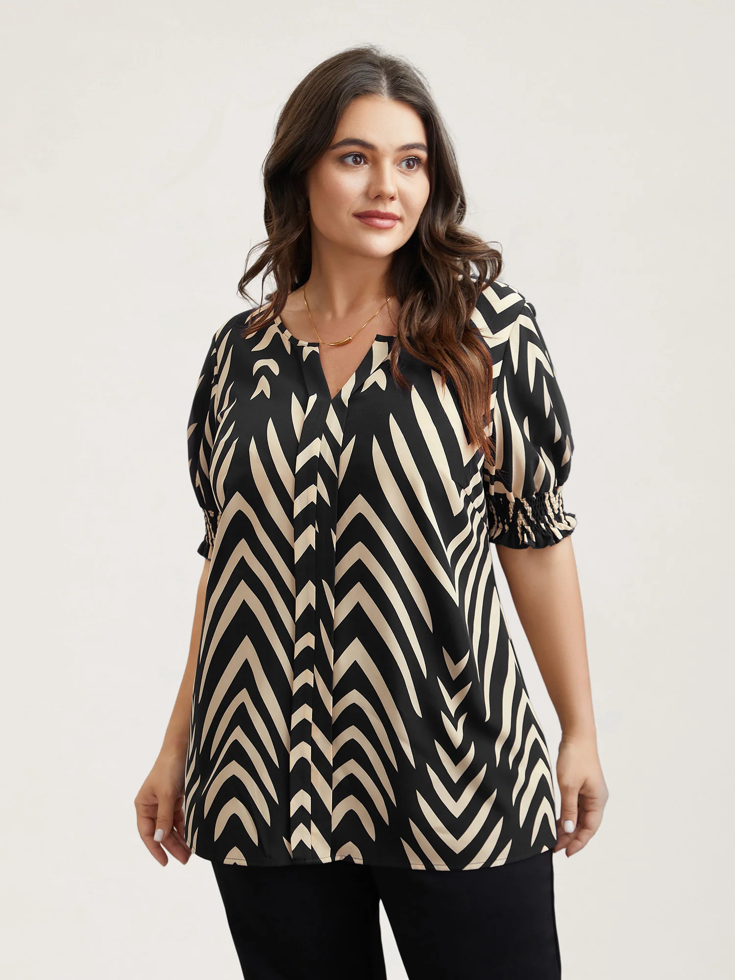 Geometric Print Ruffled Shirred Shirt - Image 11