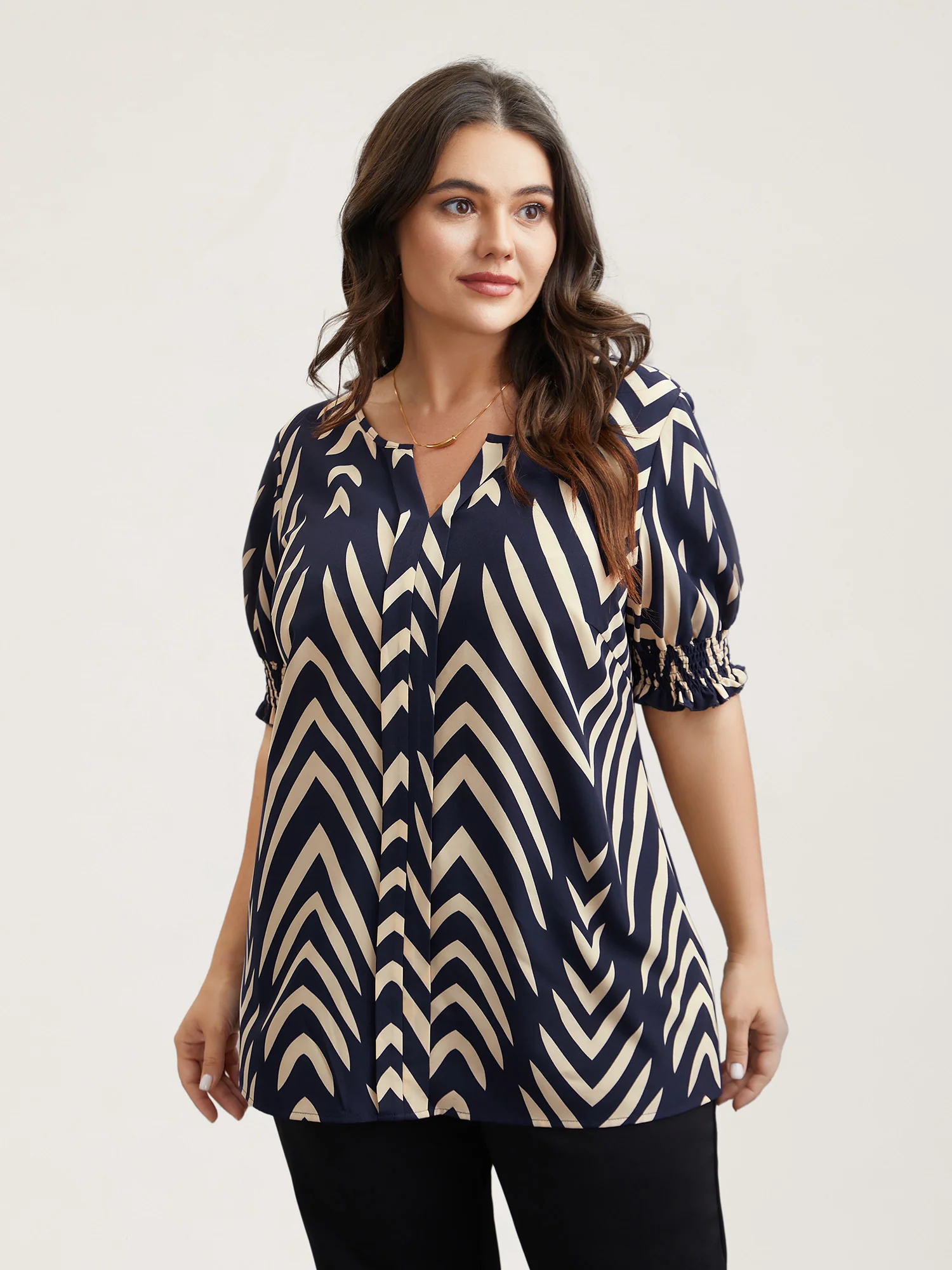 Geometric Print Ruffled Shirred Shirt - Image 3