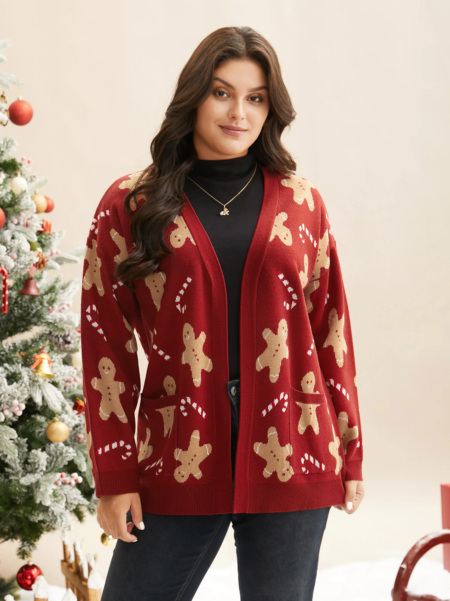 Gingerbread & Candycane Shimmering Threads Cardigan - Image 3