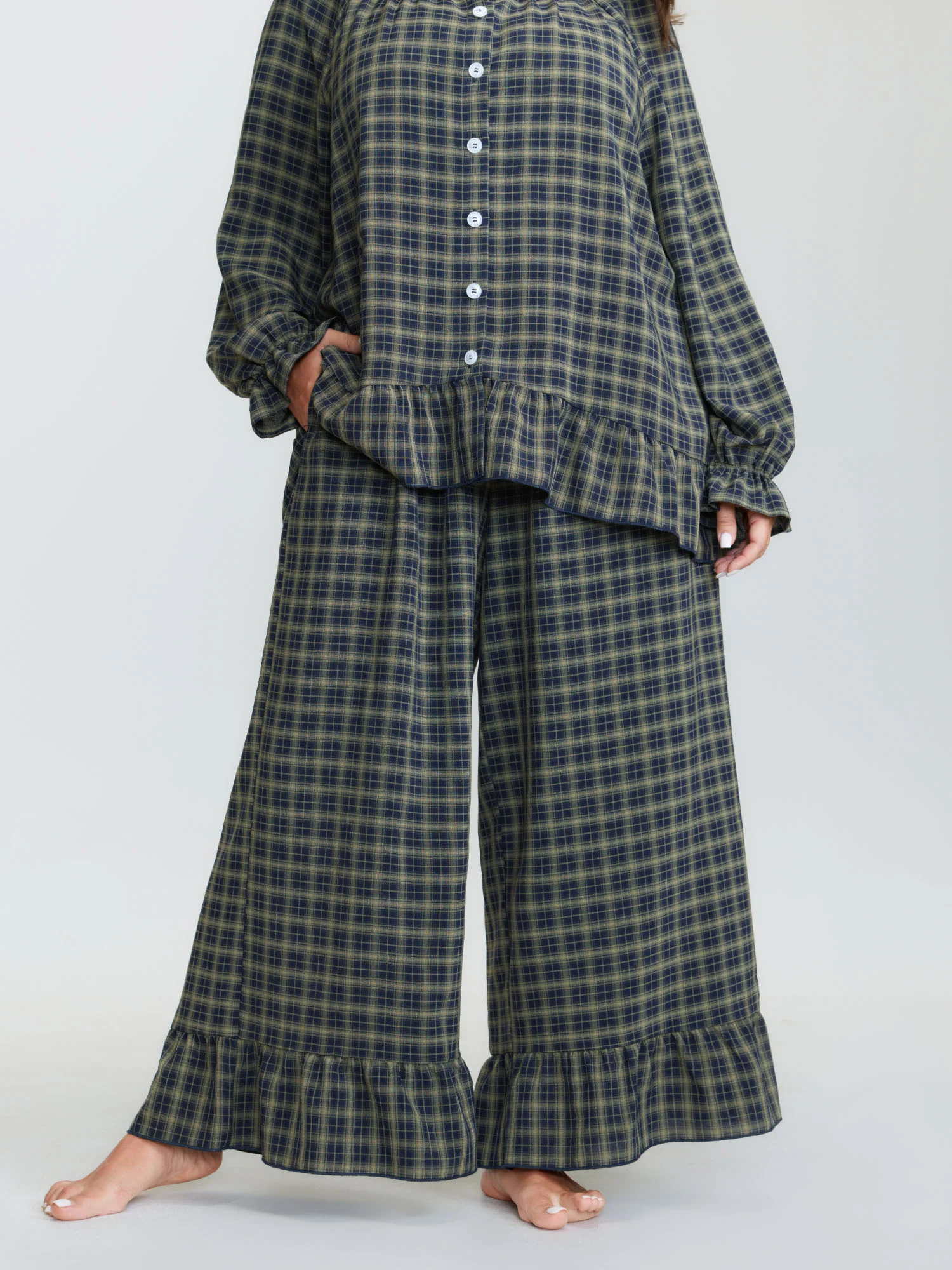 Gingham Ruffled Hem Loungewear Set - Image 10