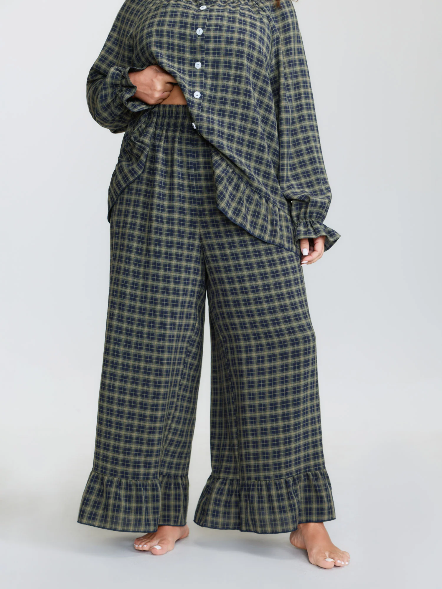 Gingham Ruffled Hem Loungewear Set - Image 11