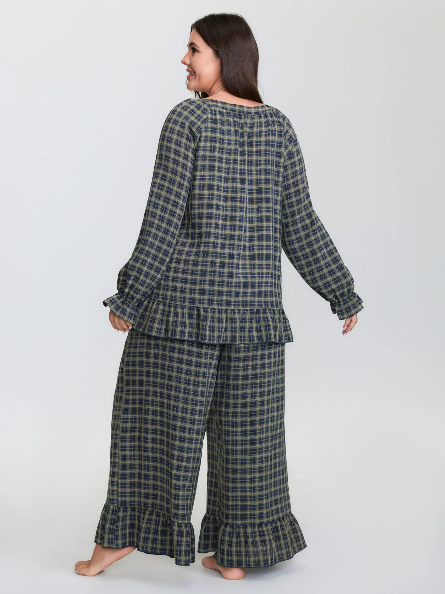 Gingham Ruffled Hem Loungewear Set - Image 12