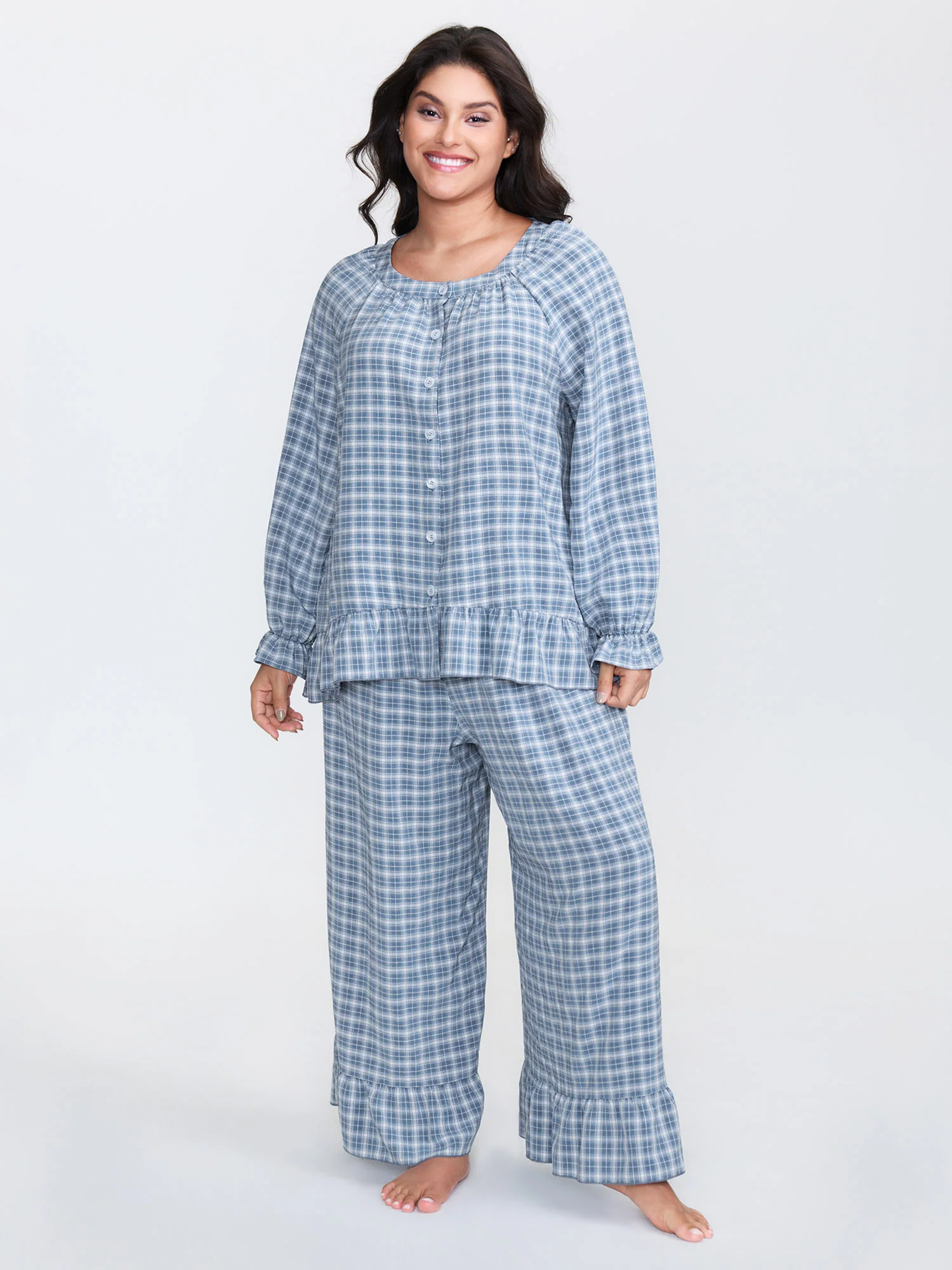 Gingham Ruffled Hem Loungewear Set - Image 14