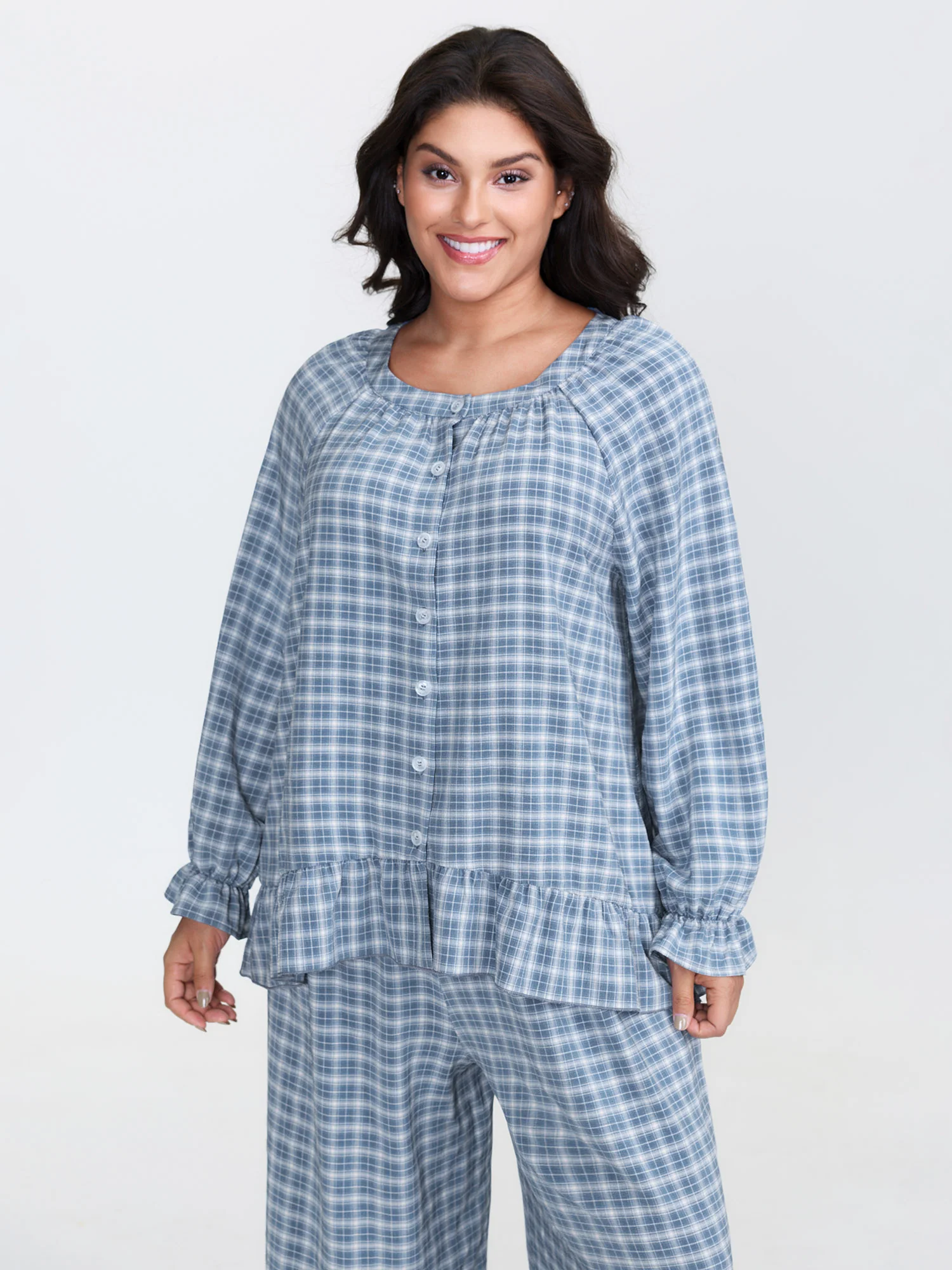 Gingham Ruffled Hem Loungewear Set - Image 16