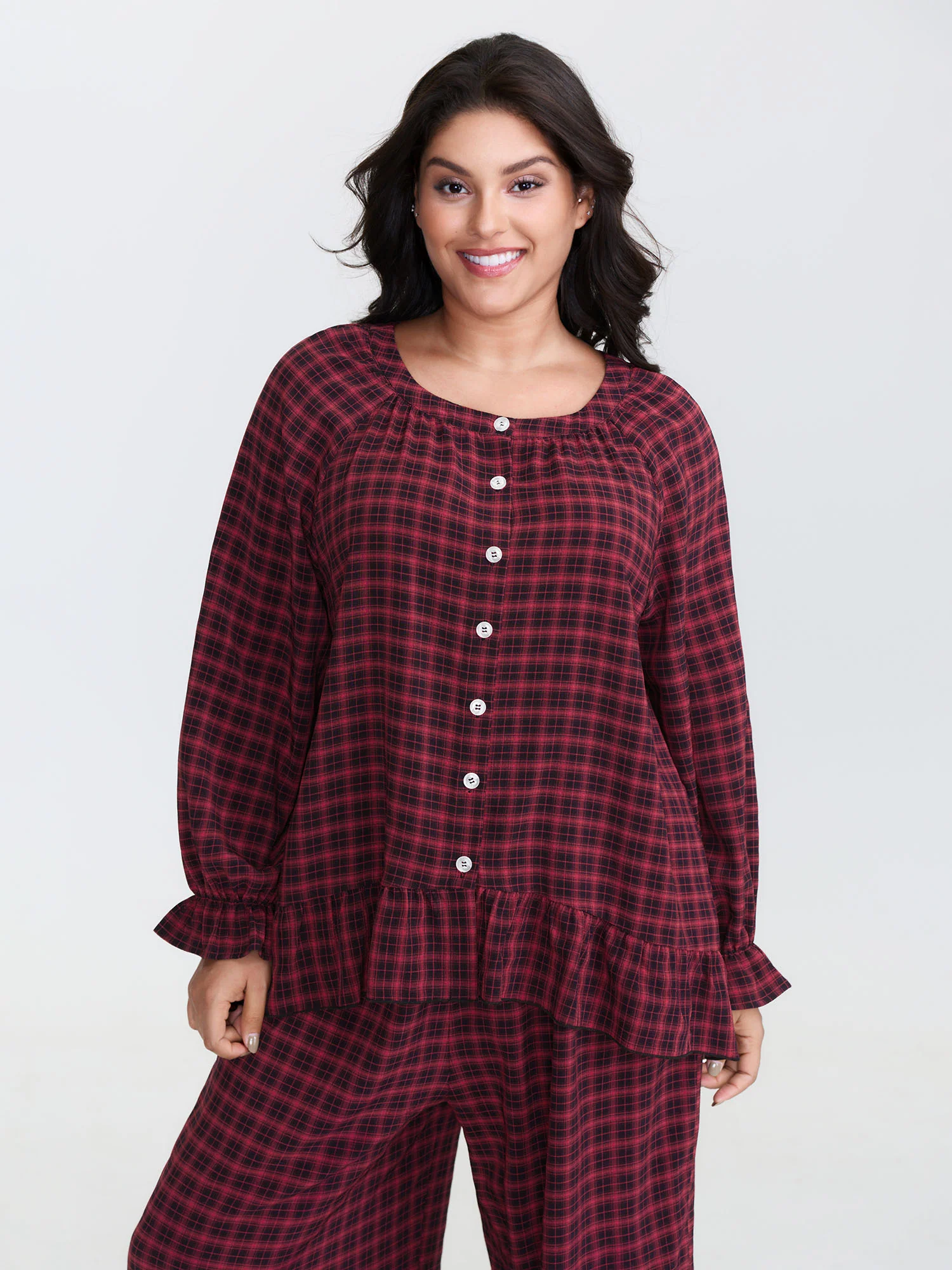 Gingham Ruffled Hem Loungewear Set - Image 2