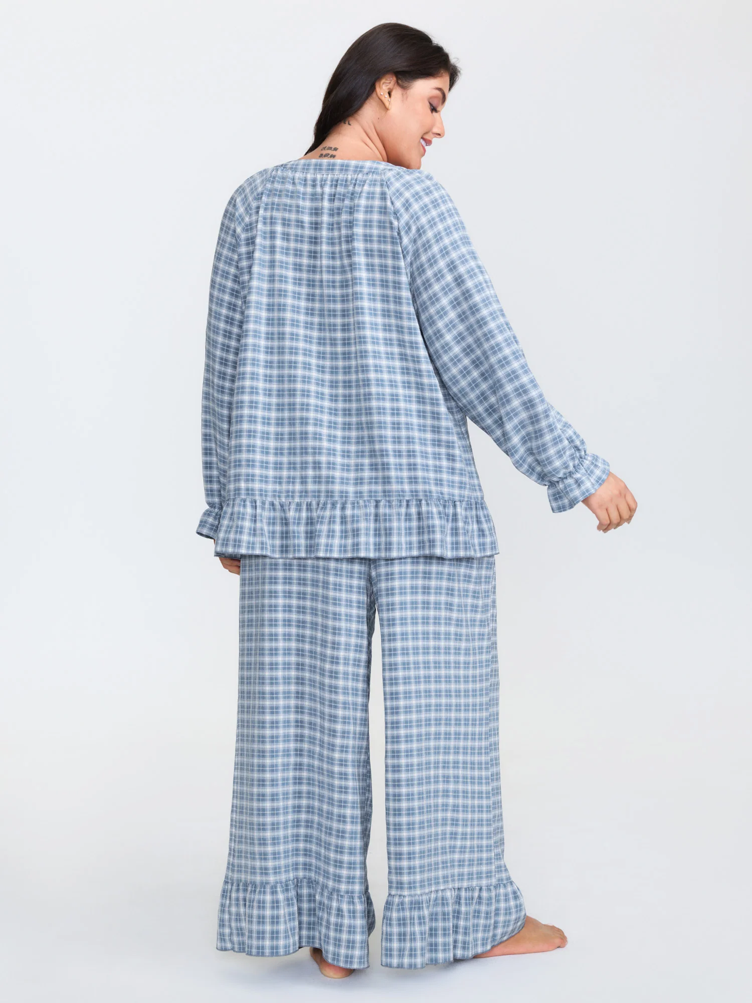 Gingham Ruffled Hem Loungewear Set - Image 20