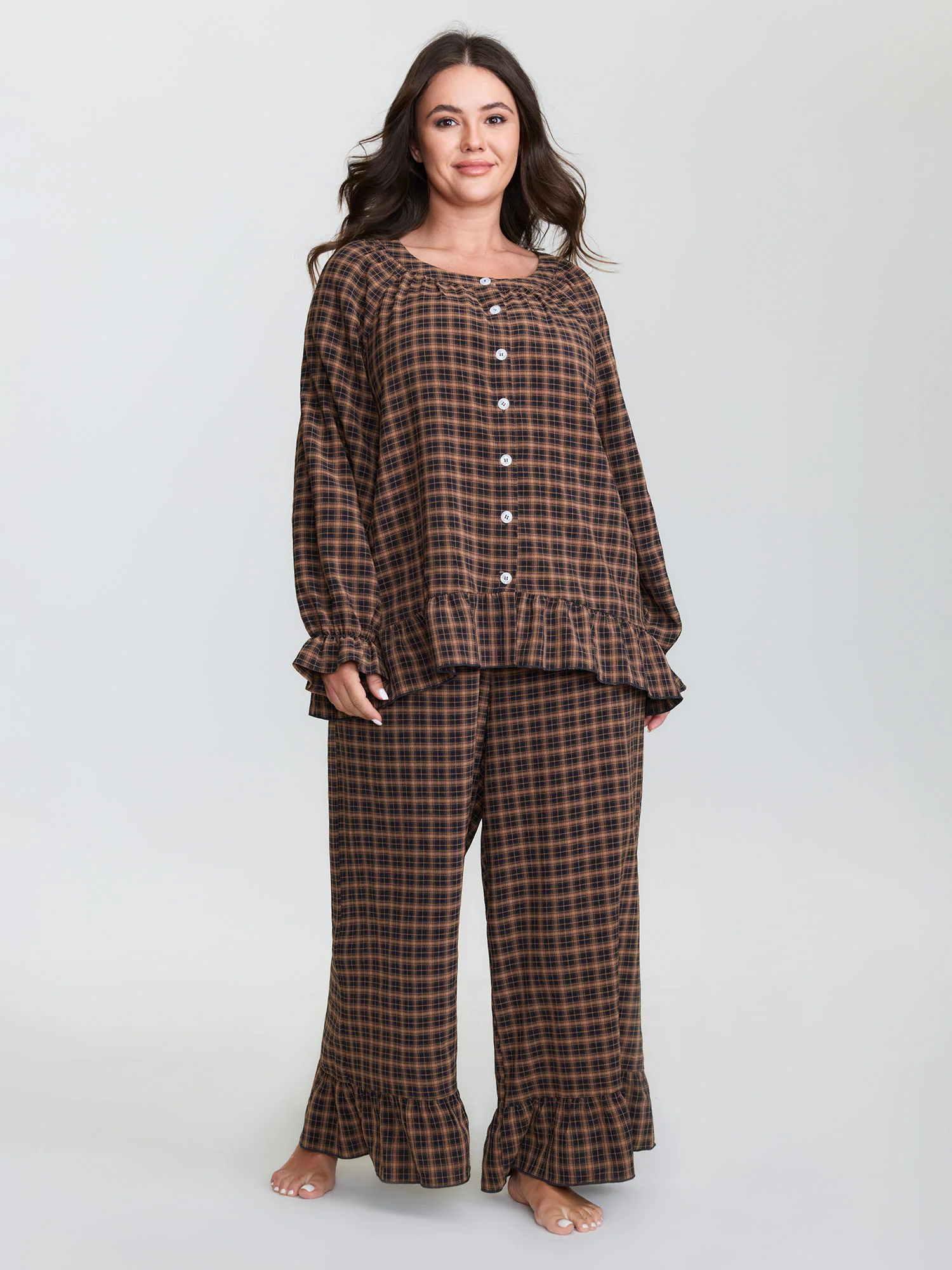 Gingham Ruffled Hem Loungewear Set - Image 21