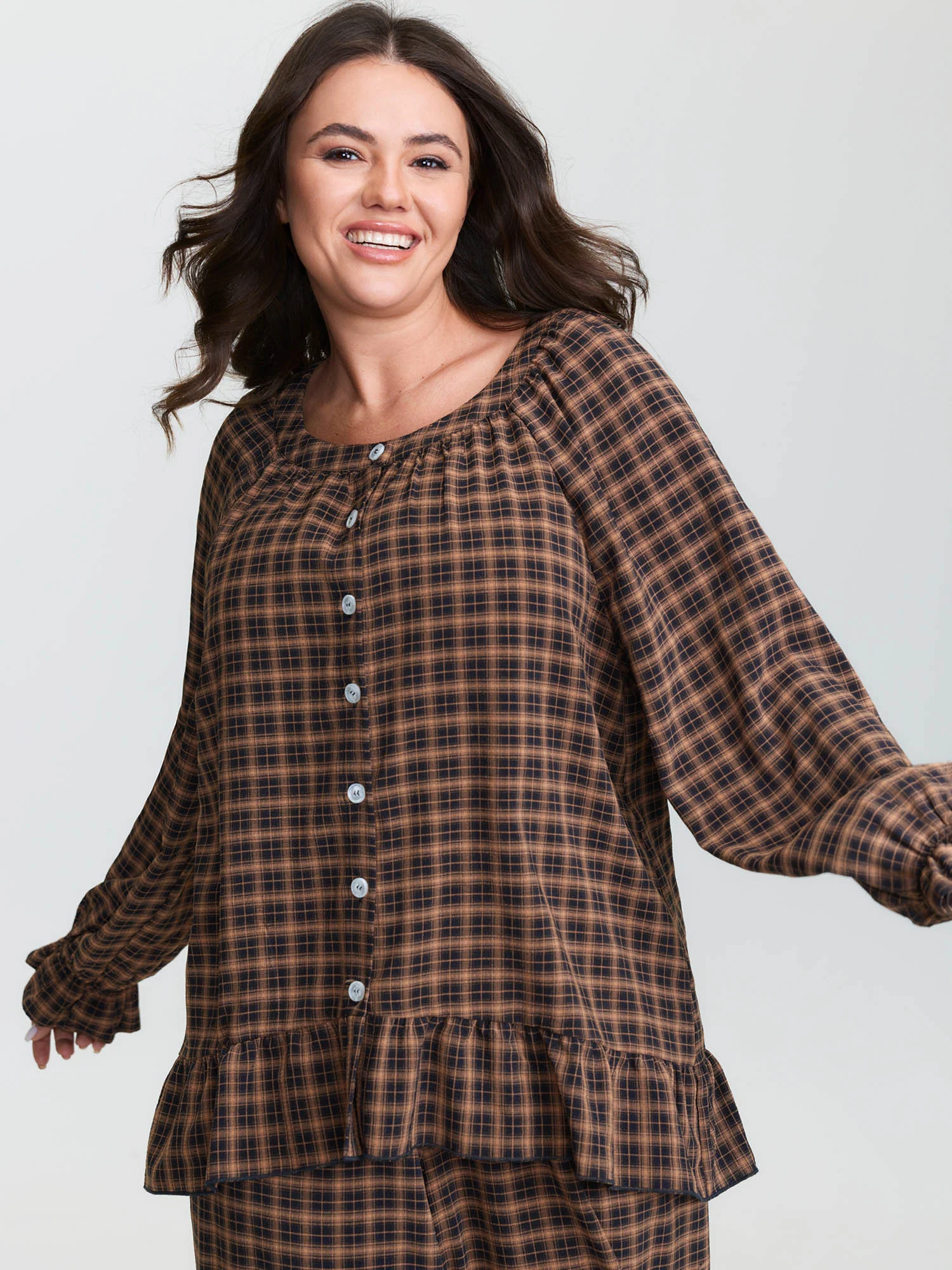 Gingham Ruffled Hem Loungewear Set - Image 22