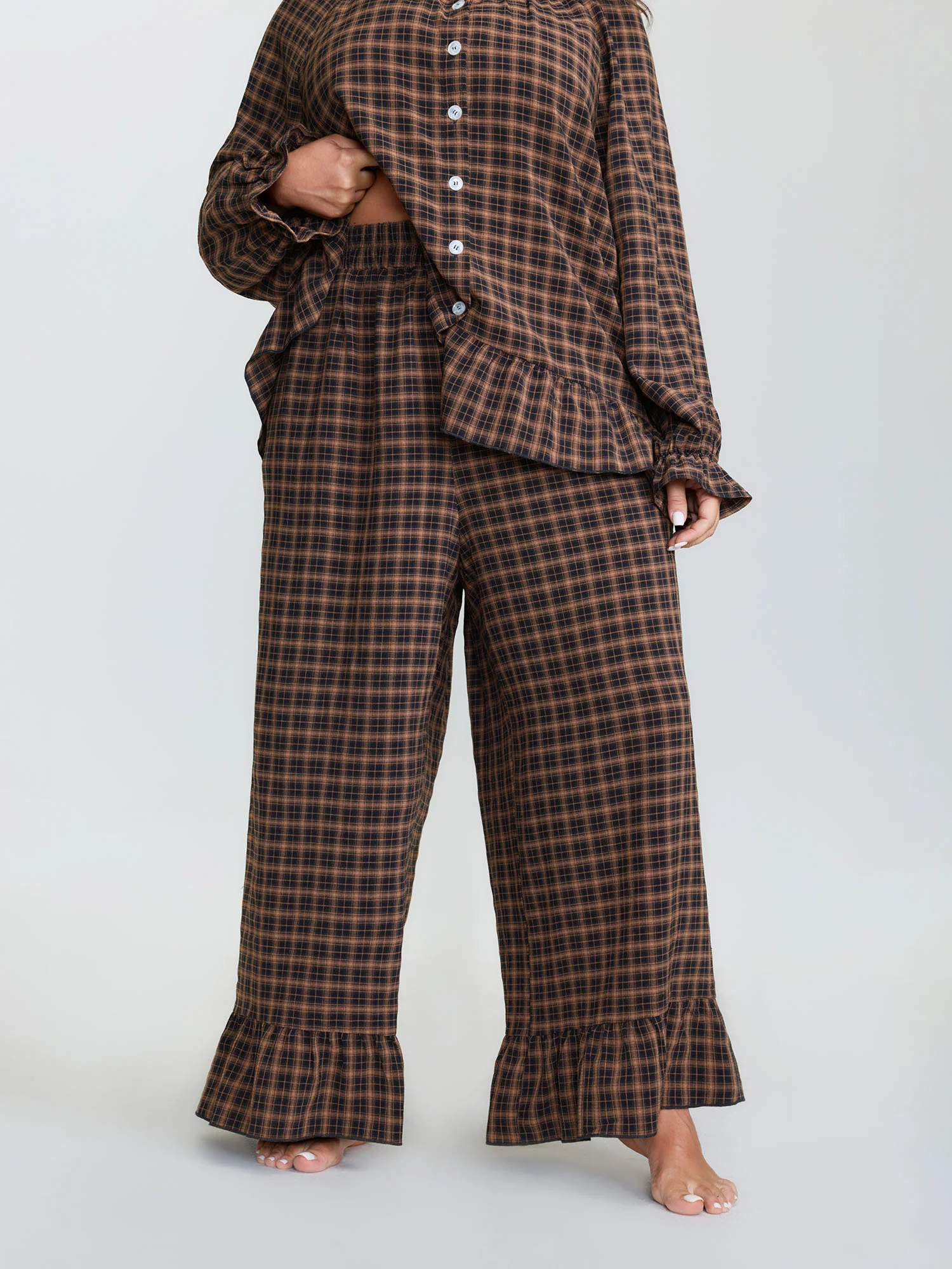 Gingham Ruffled Hem Loungewear Set - Image 24