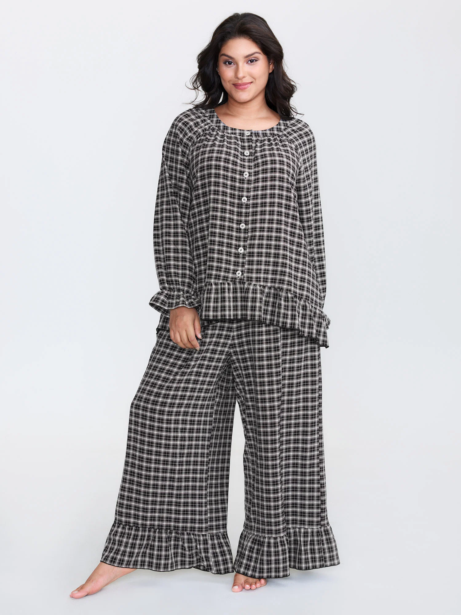 Gingham Ruffled Hem Loungewear Set - Image 28