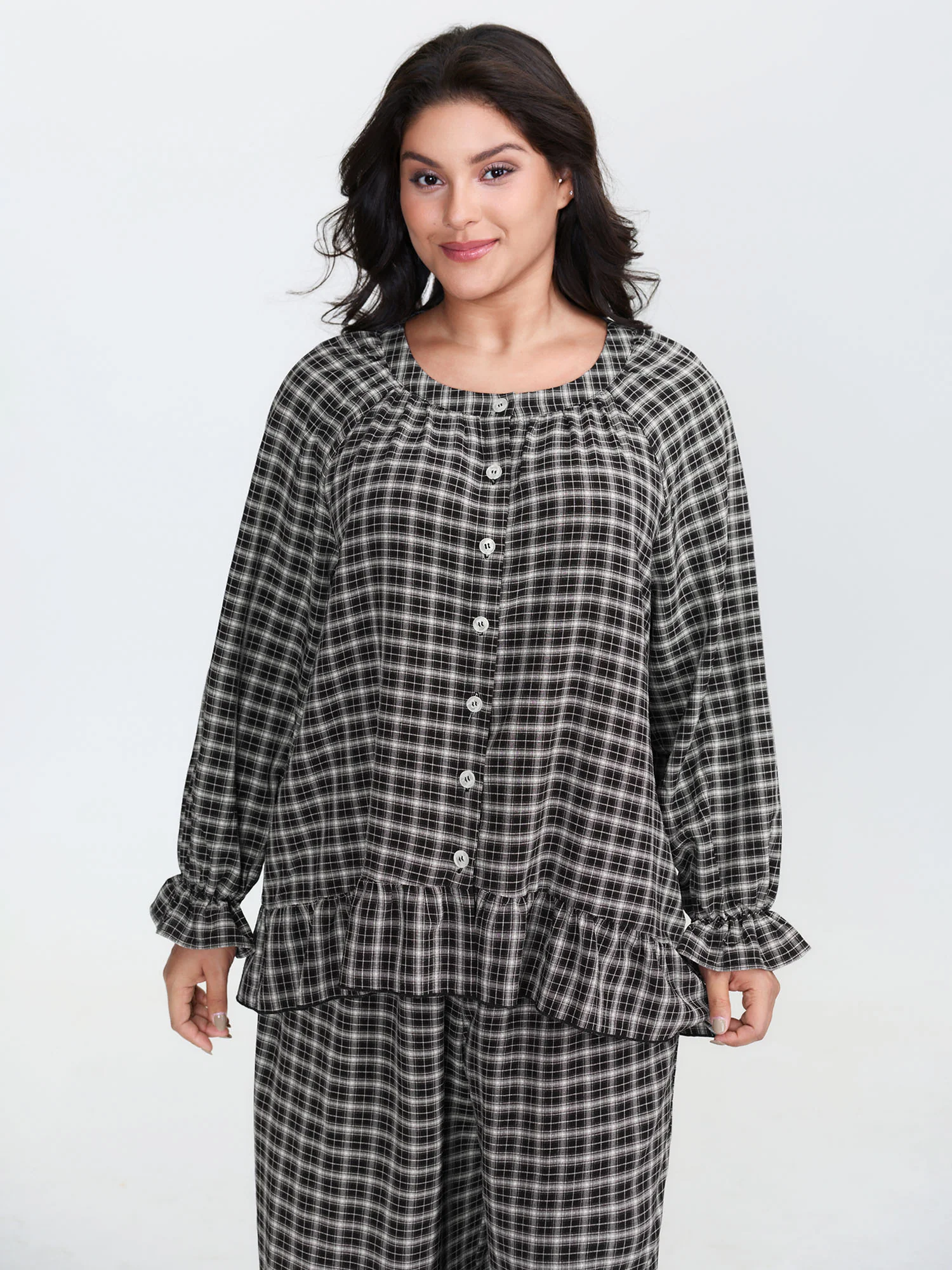 Gingham Ruffled Hem Loungewear Set - Image 30