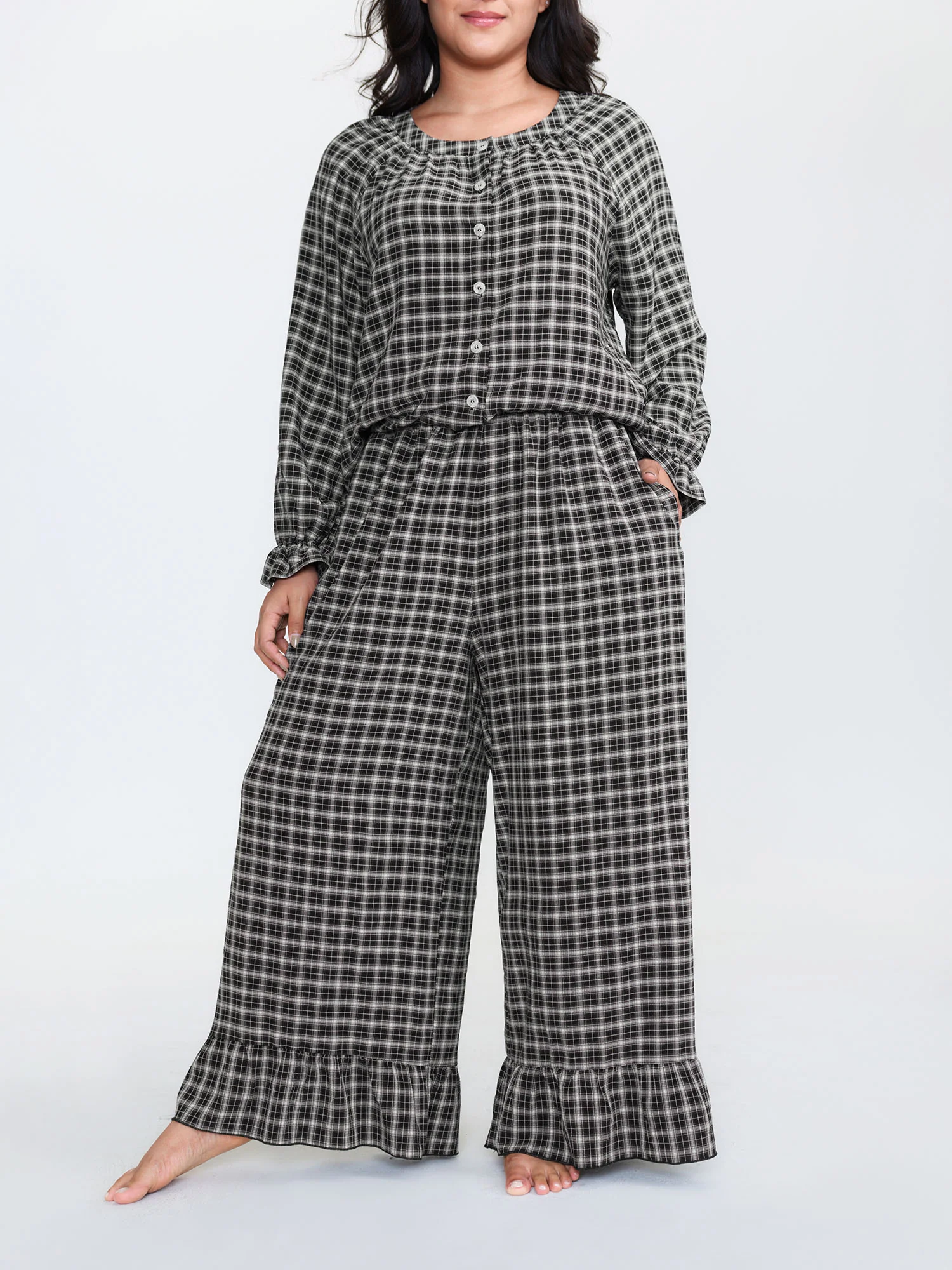 Gingham Ruffled Hem Loungewear Set - Image 31