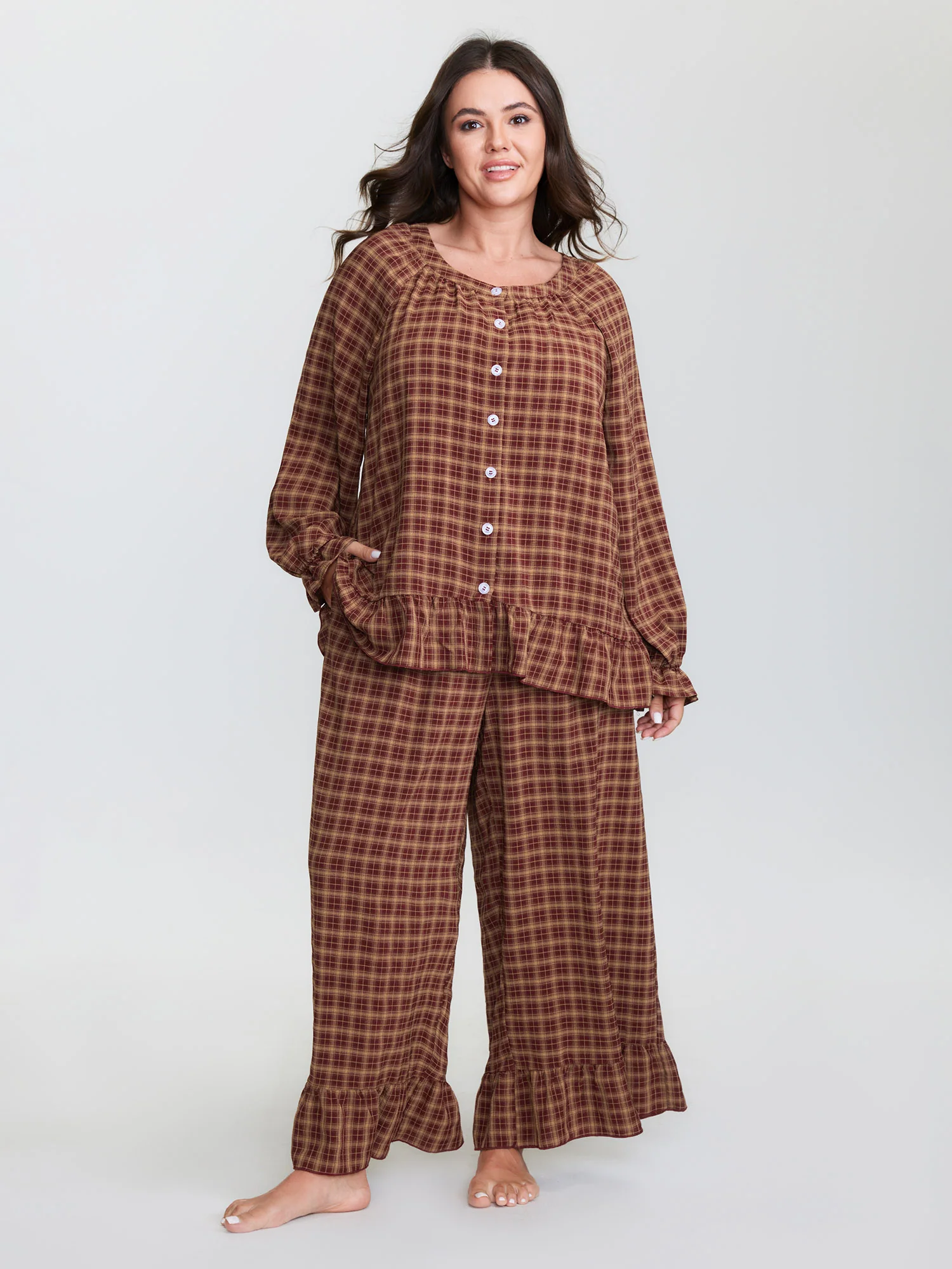 Gingham Ruffled Hem Loungewear Set - Image 35