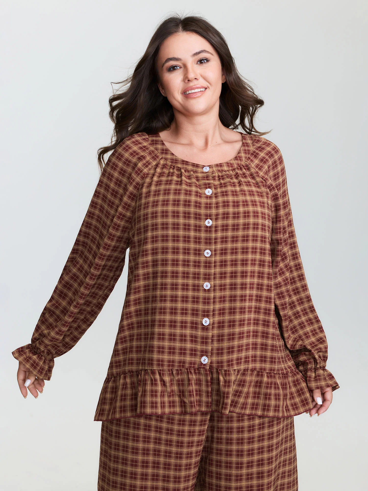 Gingham Ruffled Hem Loungewear Set - Image 37