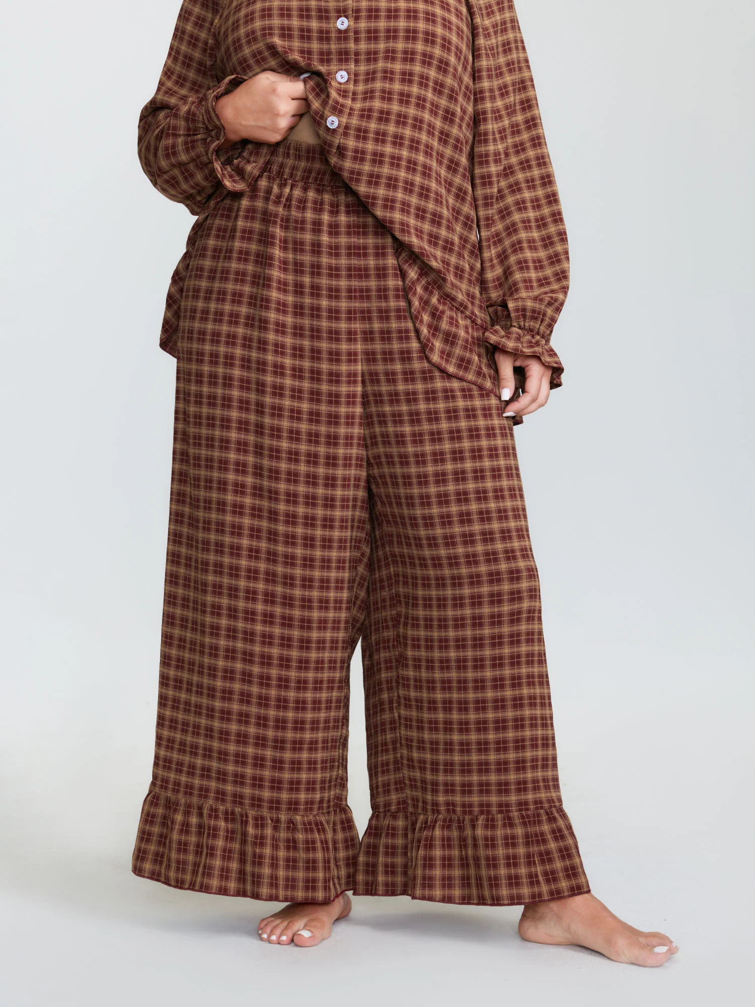 Gingham Ruffled Hem Loungewear Set - Image 38