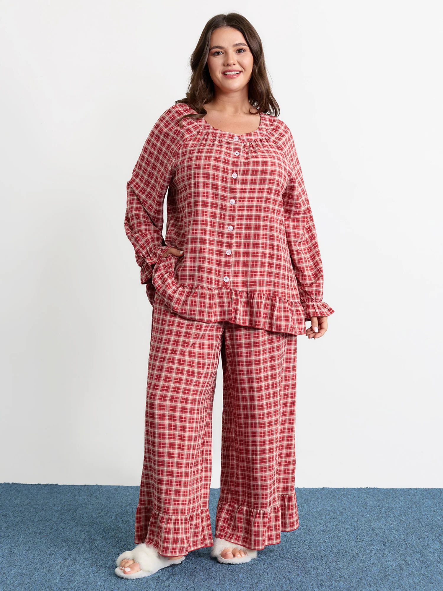 Gingham Ruffled Hem Loungewear Set - Image 42