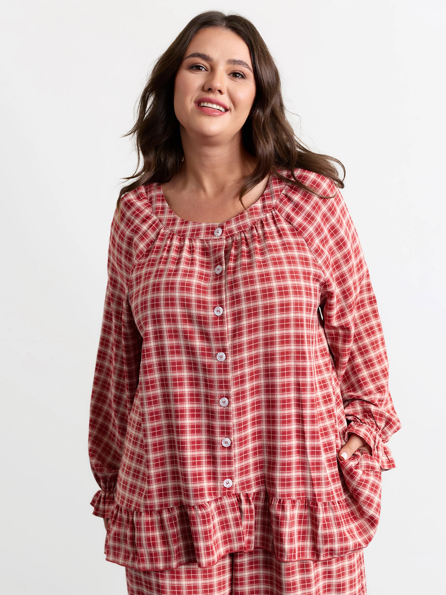Gingham Ruffled Hem Loungewear Set - Image 43
