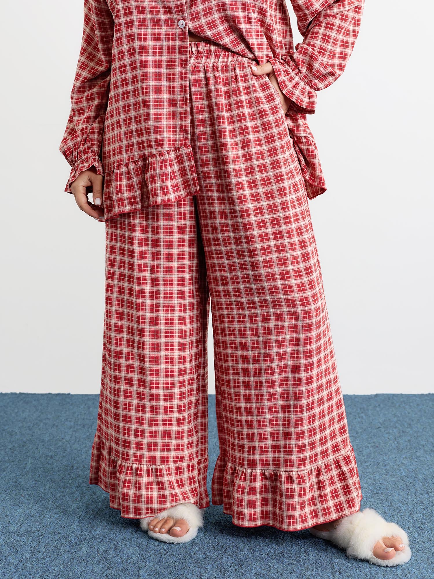 Gingham Ruffled Hem Loungewear Set - Image 44