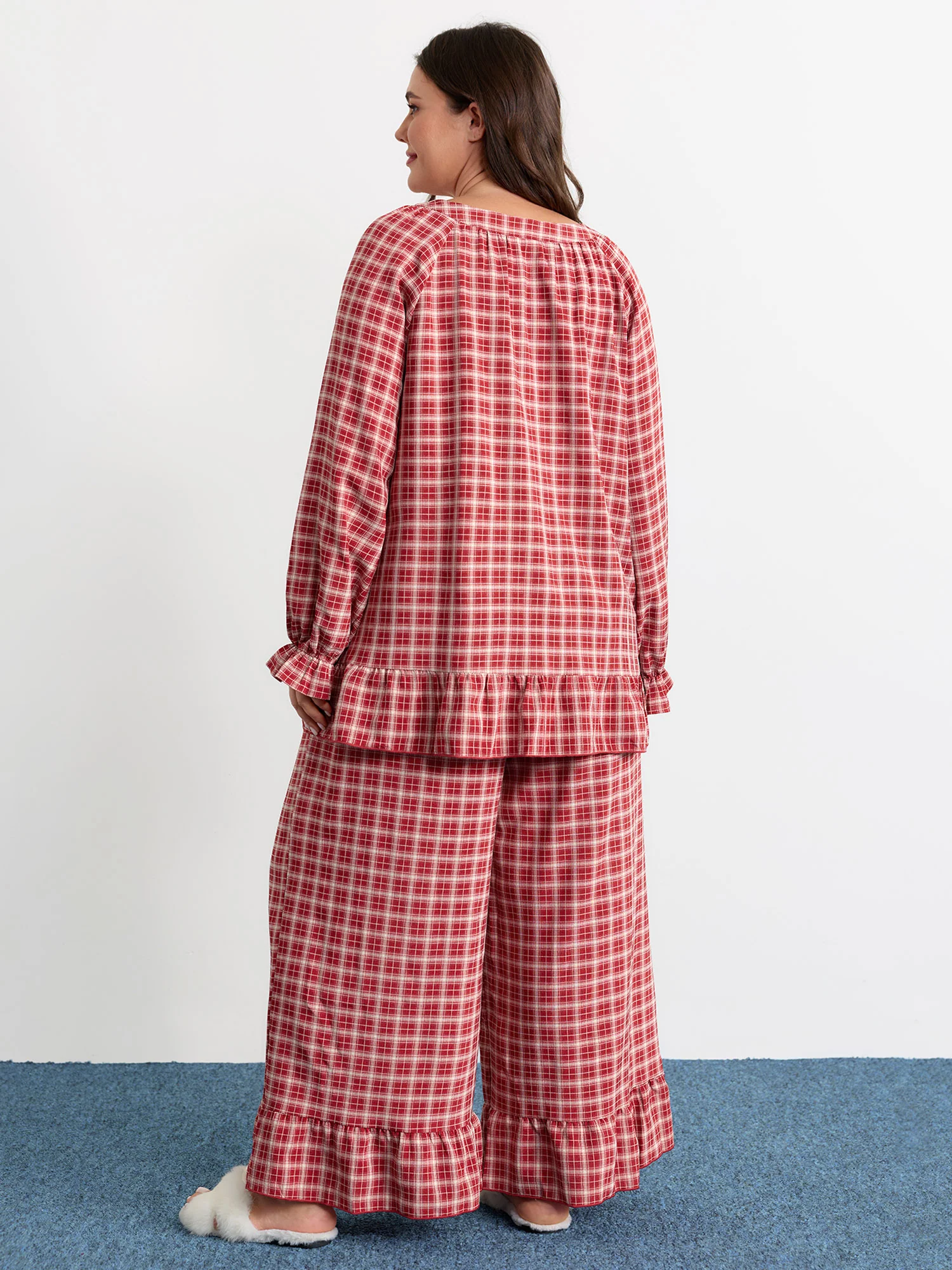 Gingham Ruffled Hem Loungewear Set - Image 45