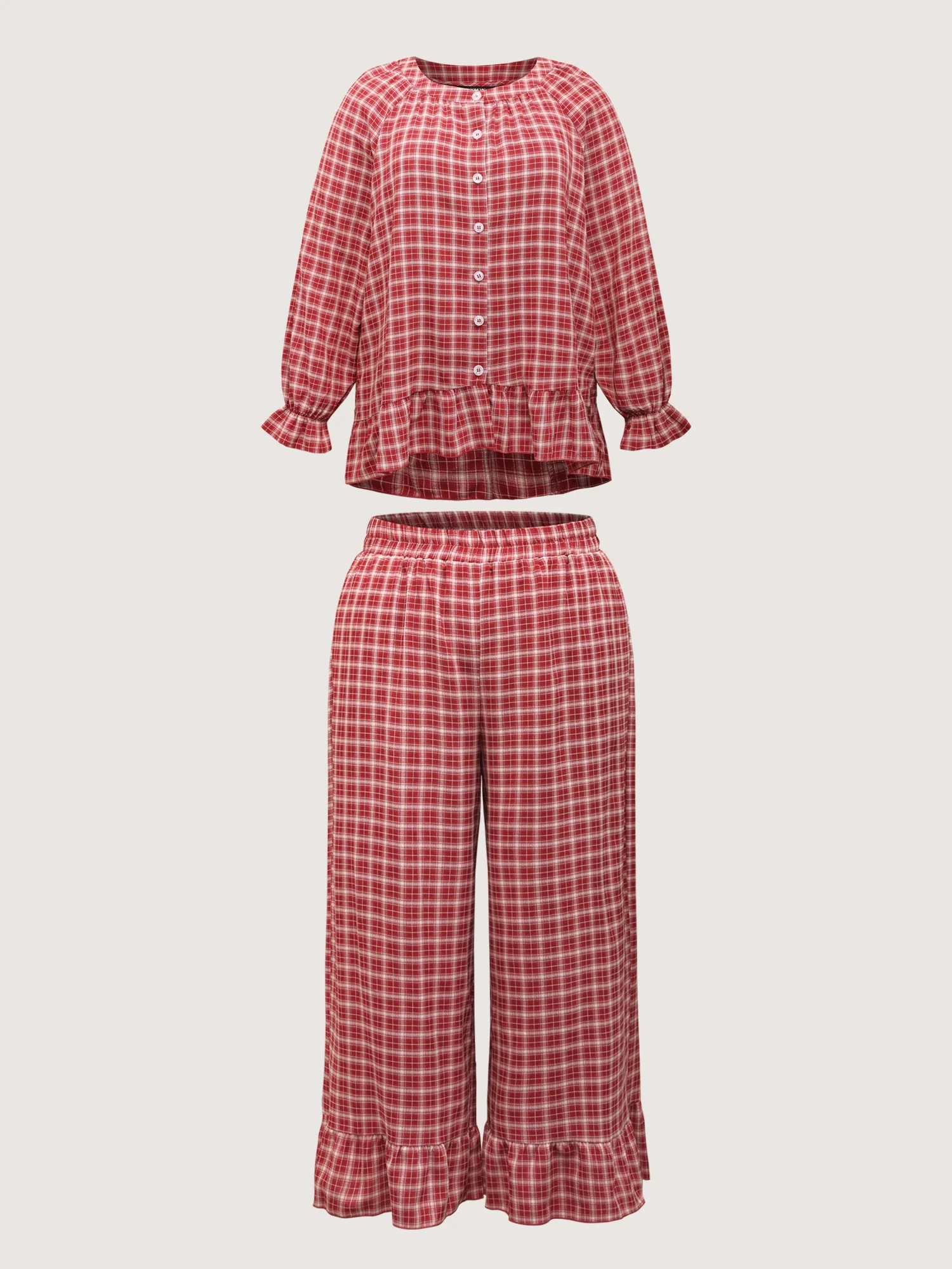 Gingham Ruffled Hem Loungewear Set - Image 49