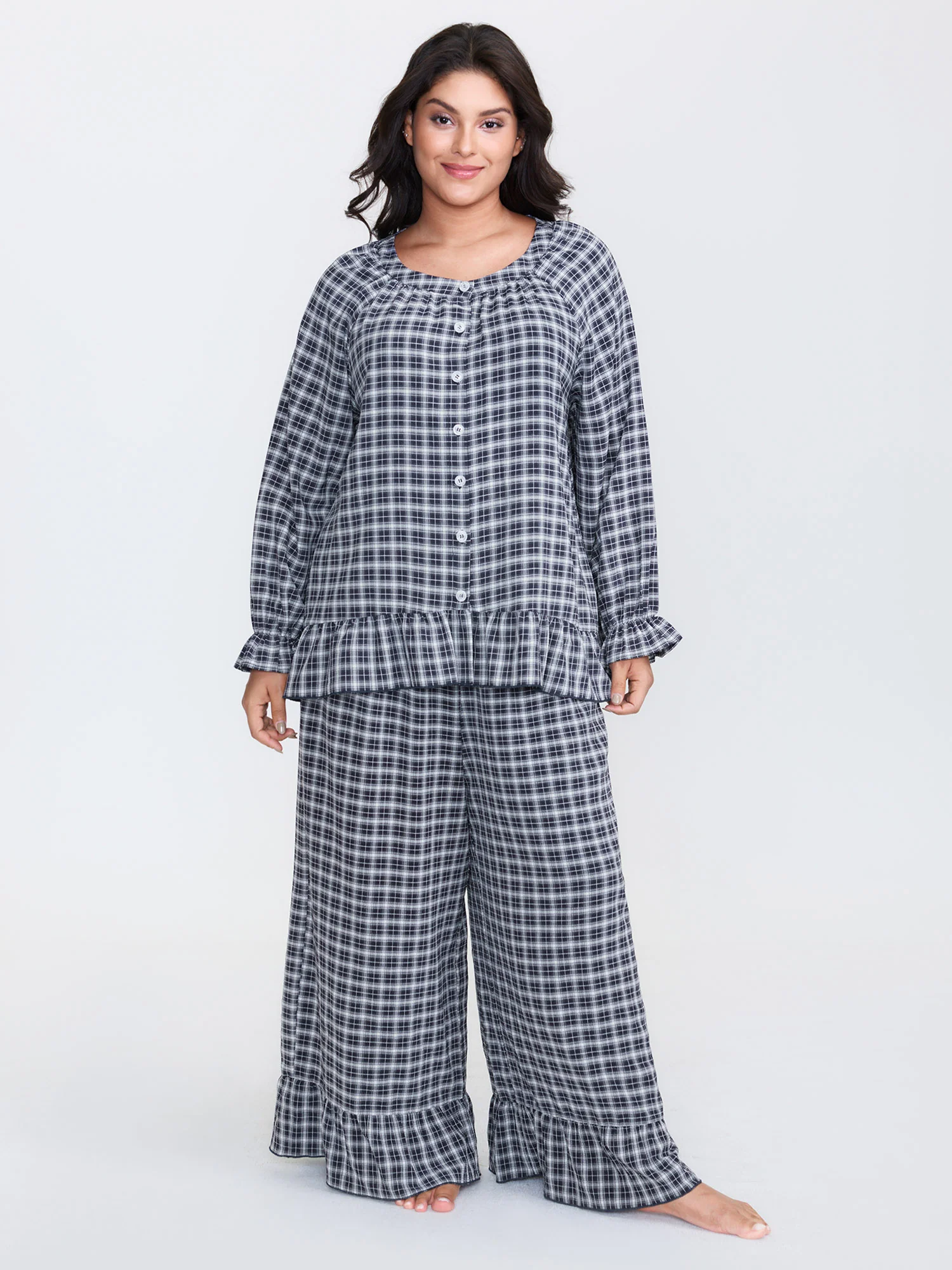 Gingham Ruffled Hem Loungewear Set - Image 56