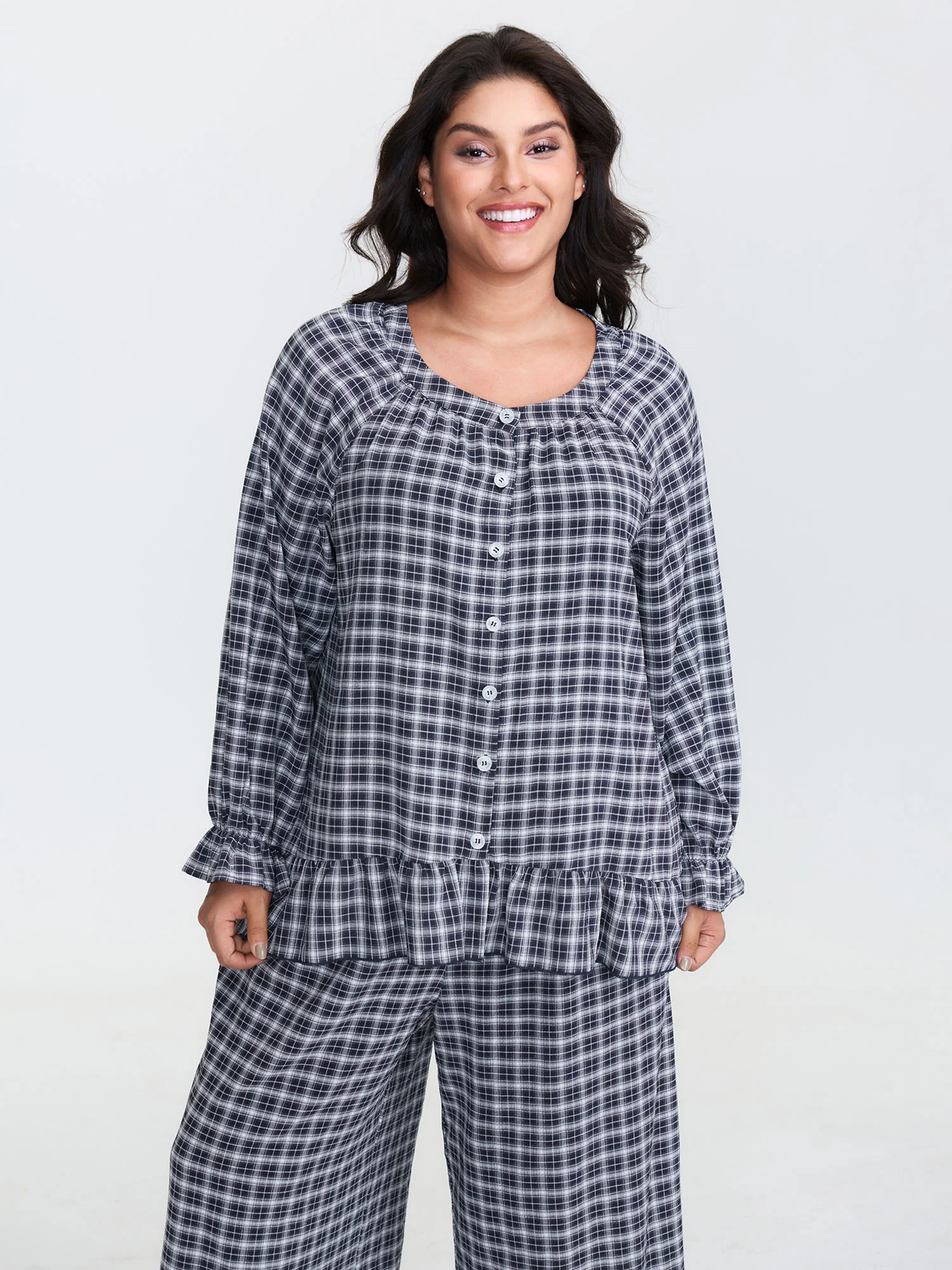 Gingham Ruffled Hem Loungewear Set - Image 57