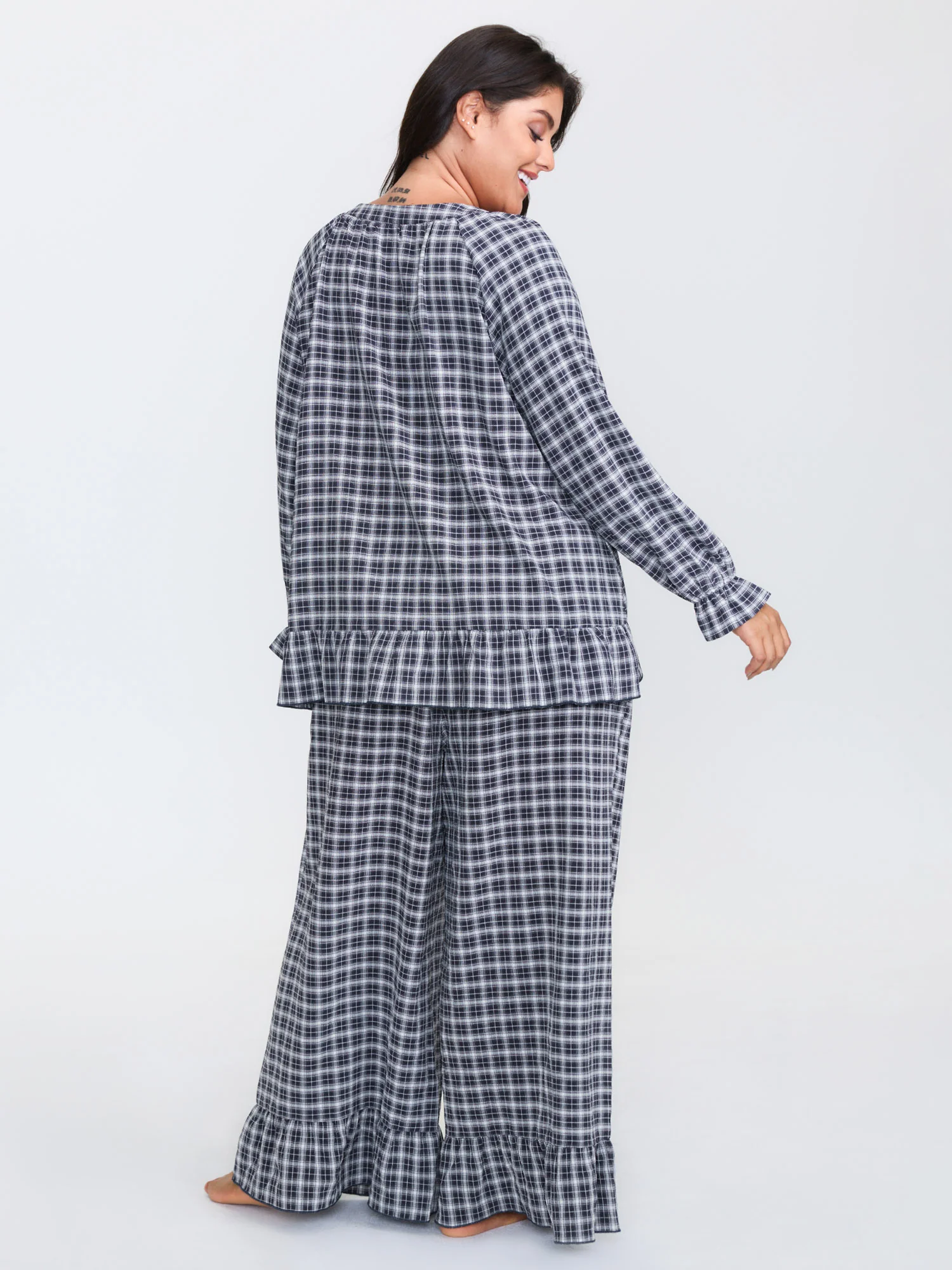 Gingham Ruffled Hem Loungewear Set - Image 62