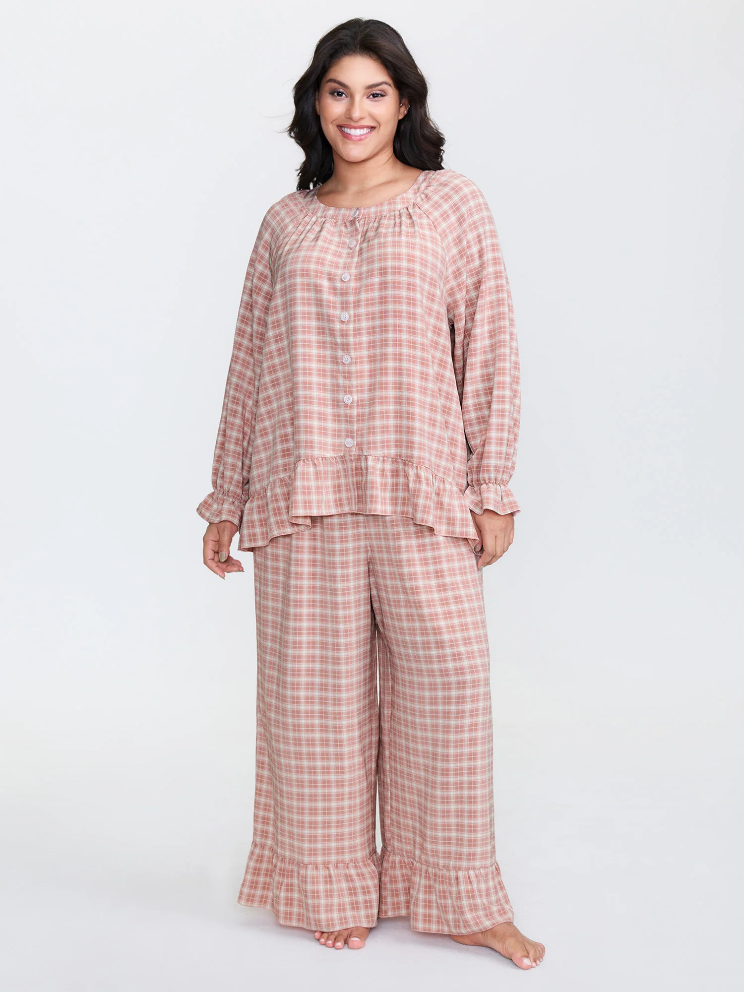 Gingham Ruffled Hem Loungewear Set - Image 63