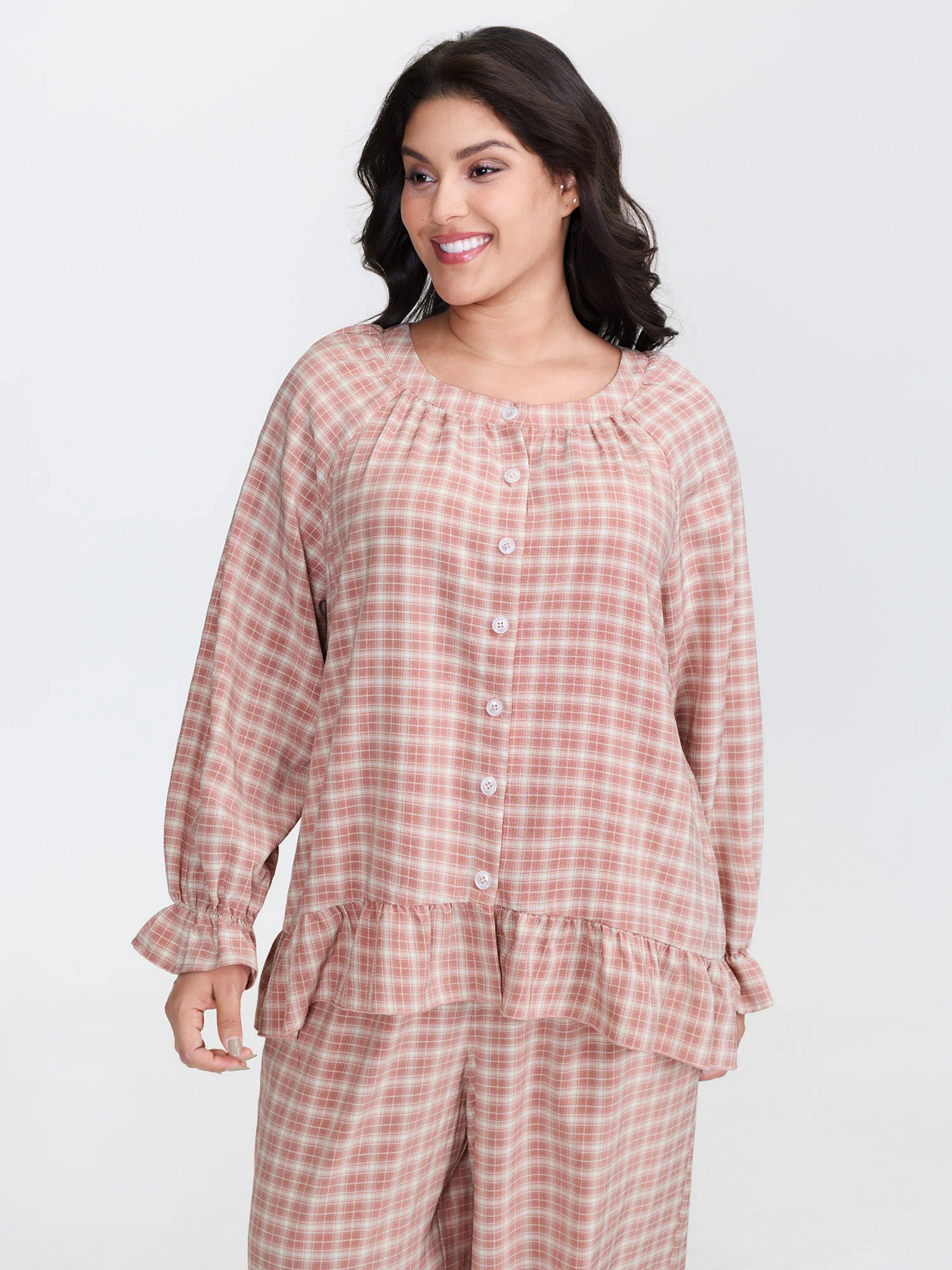 Gingham Ruffled Hem Loungewear Set - Image 65