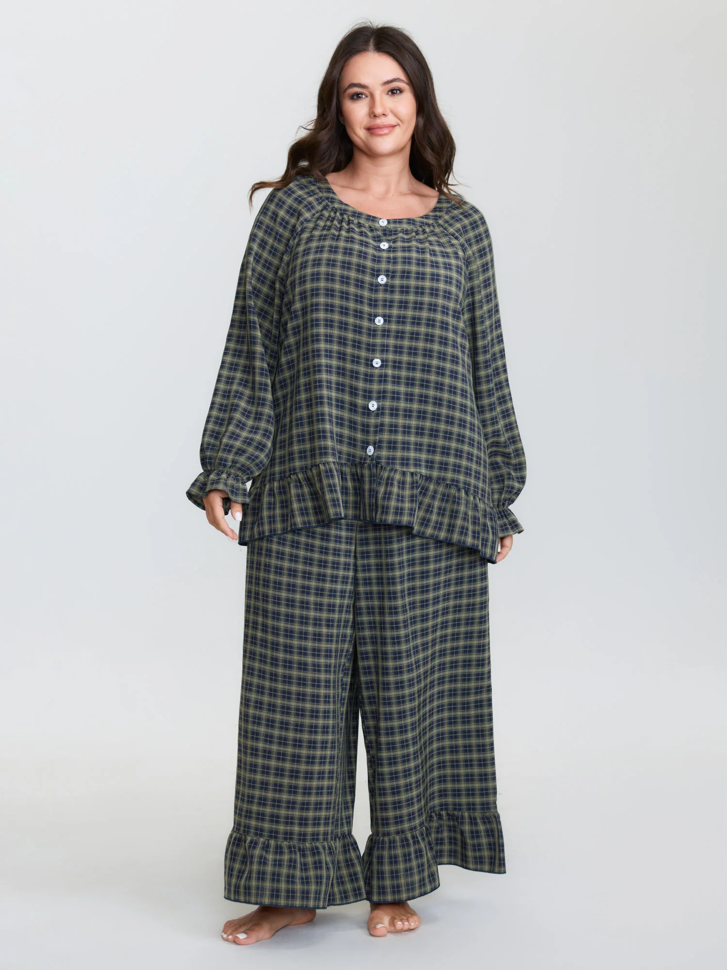 Gingham Ruffled Hem Loungewear Set - Image 8