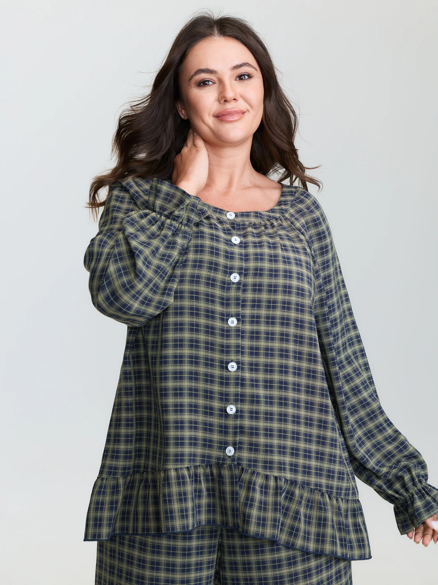 Gingham Ruffled Hem Loungewear Set - Image 9