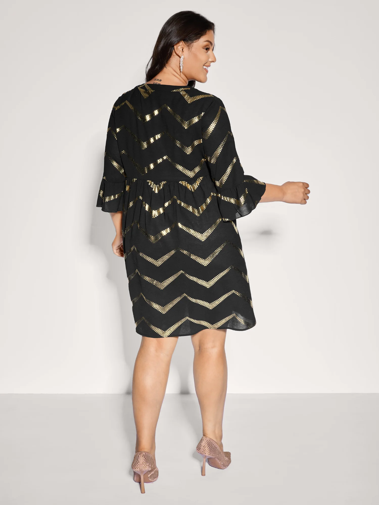 Gold Stamping Wavy Knee-Length Dress - Image 4