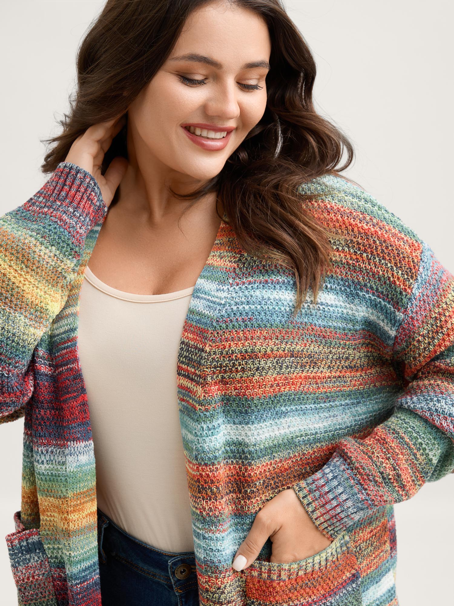 Gradual Color Change Textured Knit Cardigan - Image 3
