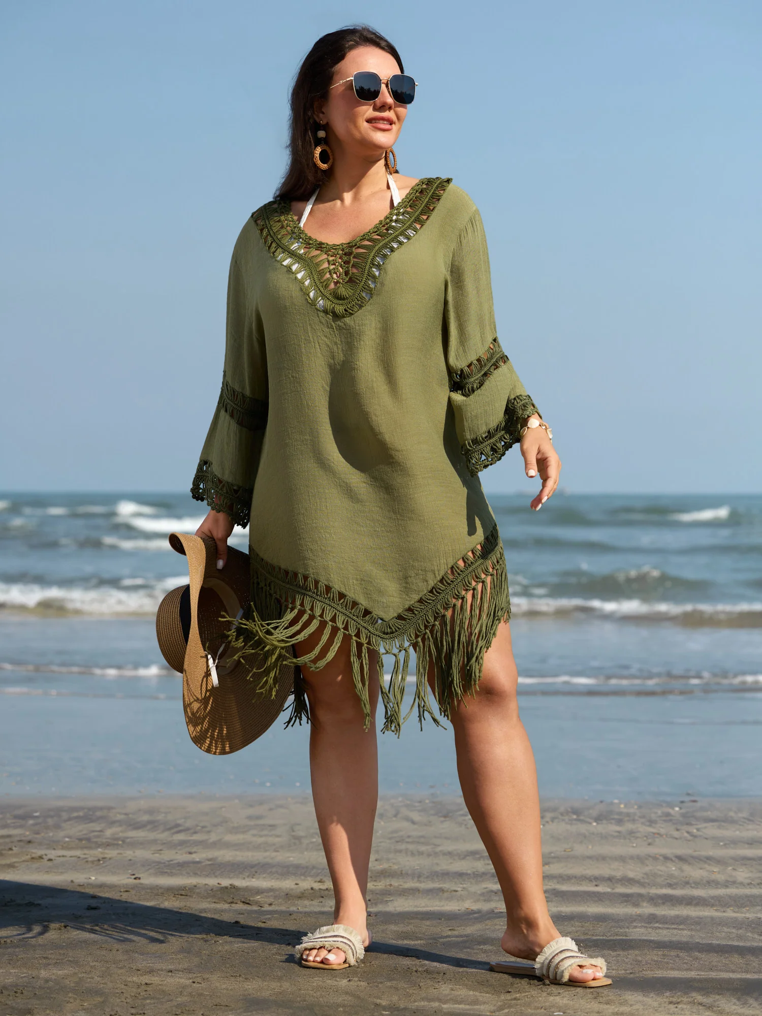 Hand Crocheted Fringe Hem Swim Cover-Up - Image 3