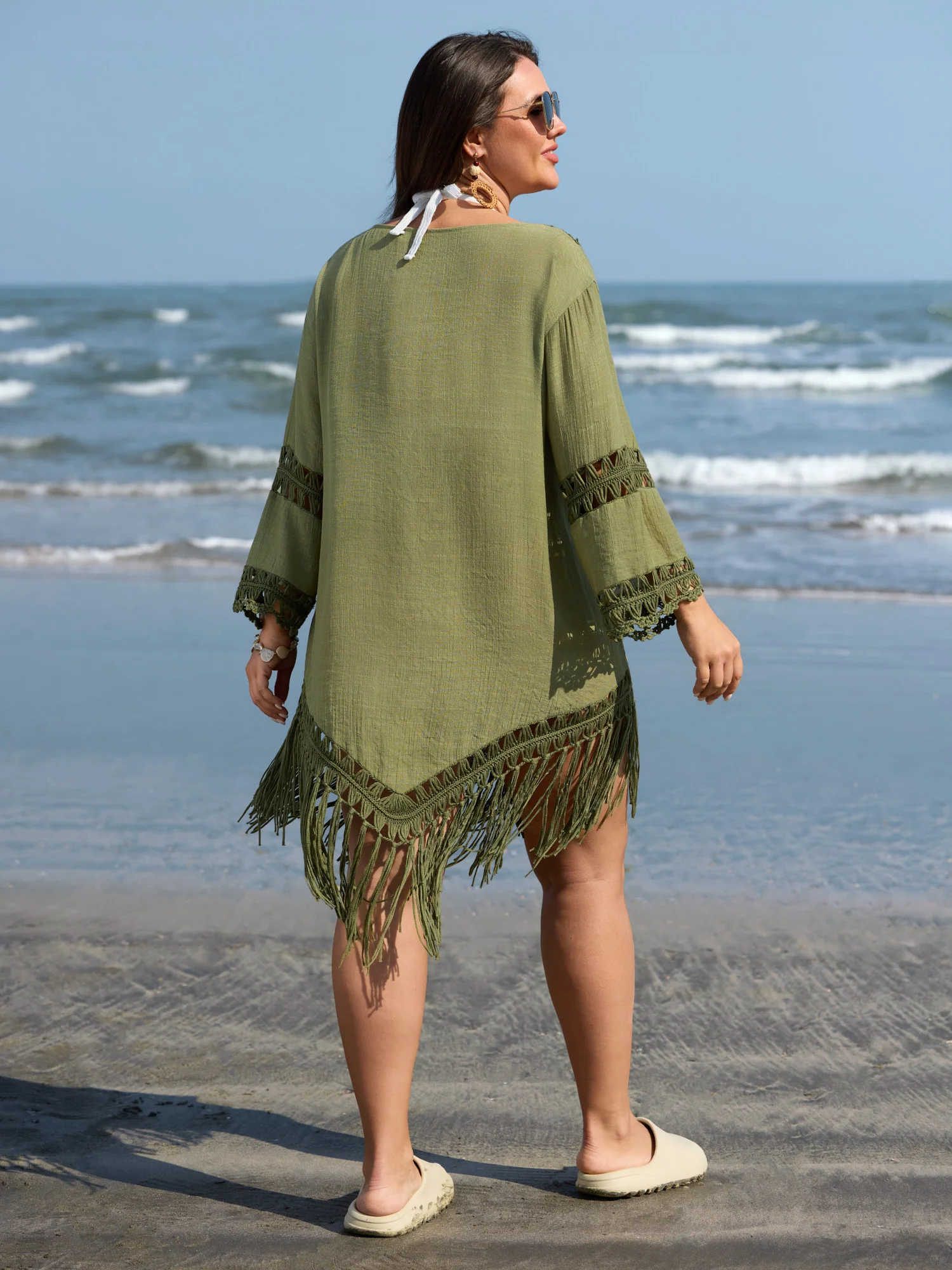 Hand Crocheted Fringe Hem Swim Cover-Up - Image 4