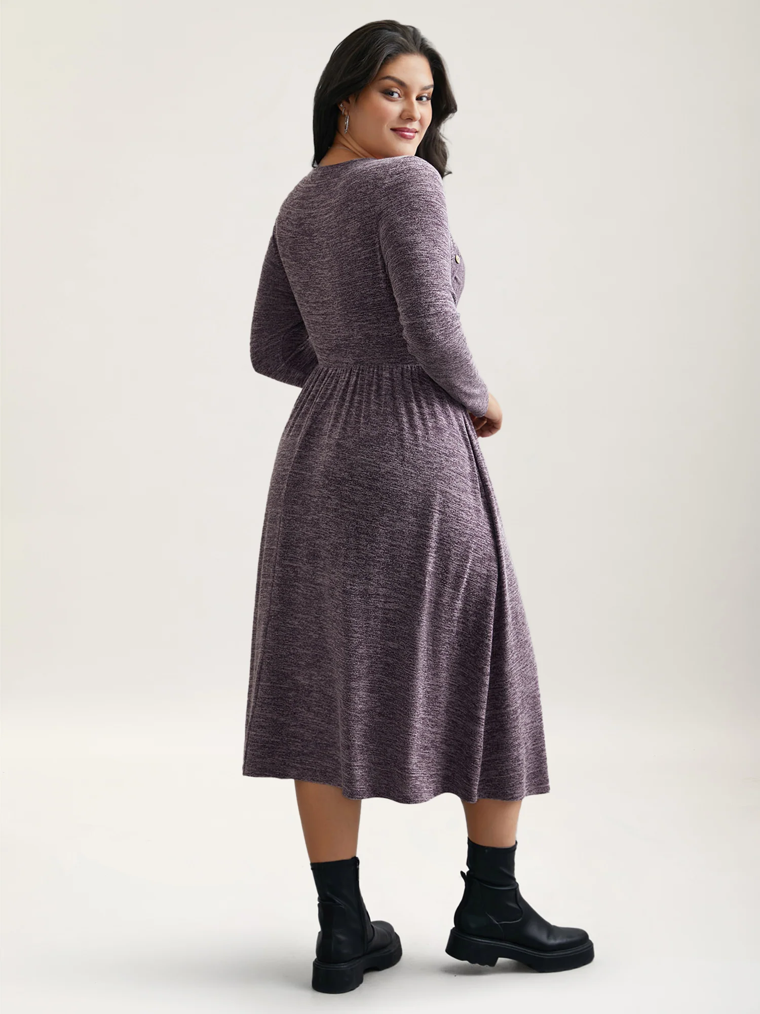 Heart Neckline Button Detailing Crossover Fit Dress - Image 4