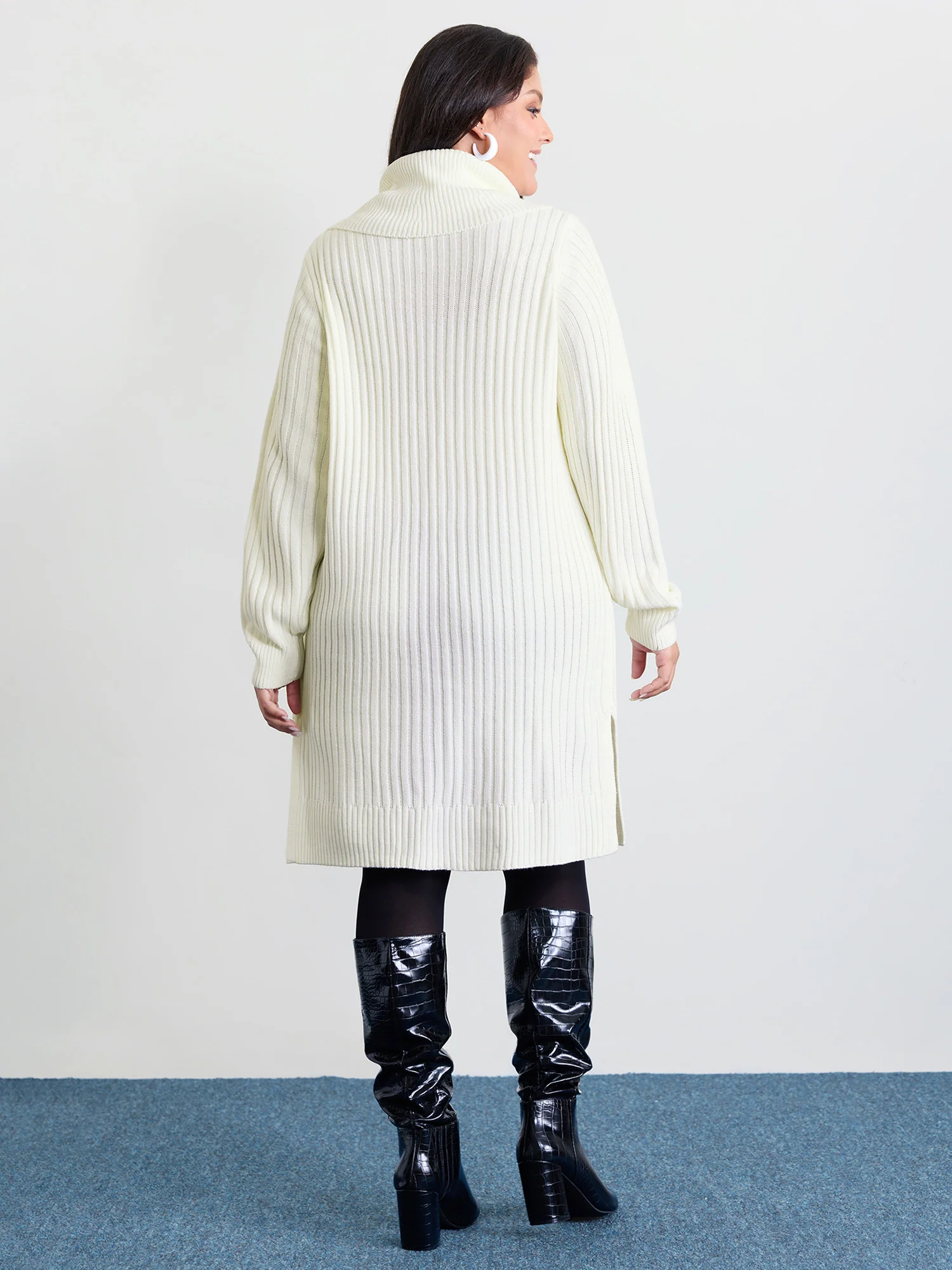 High Turtleneck Textured Sweater Dress - Image 11