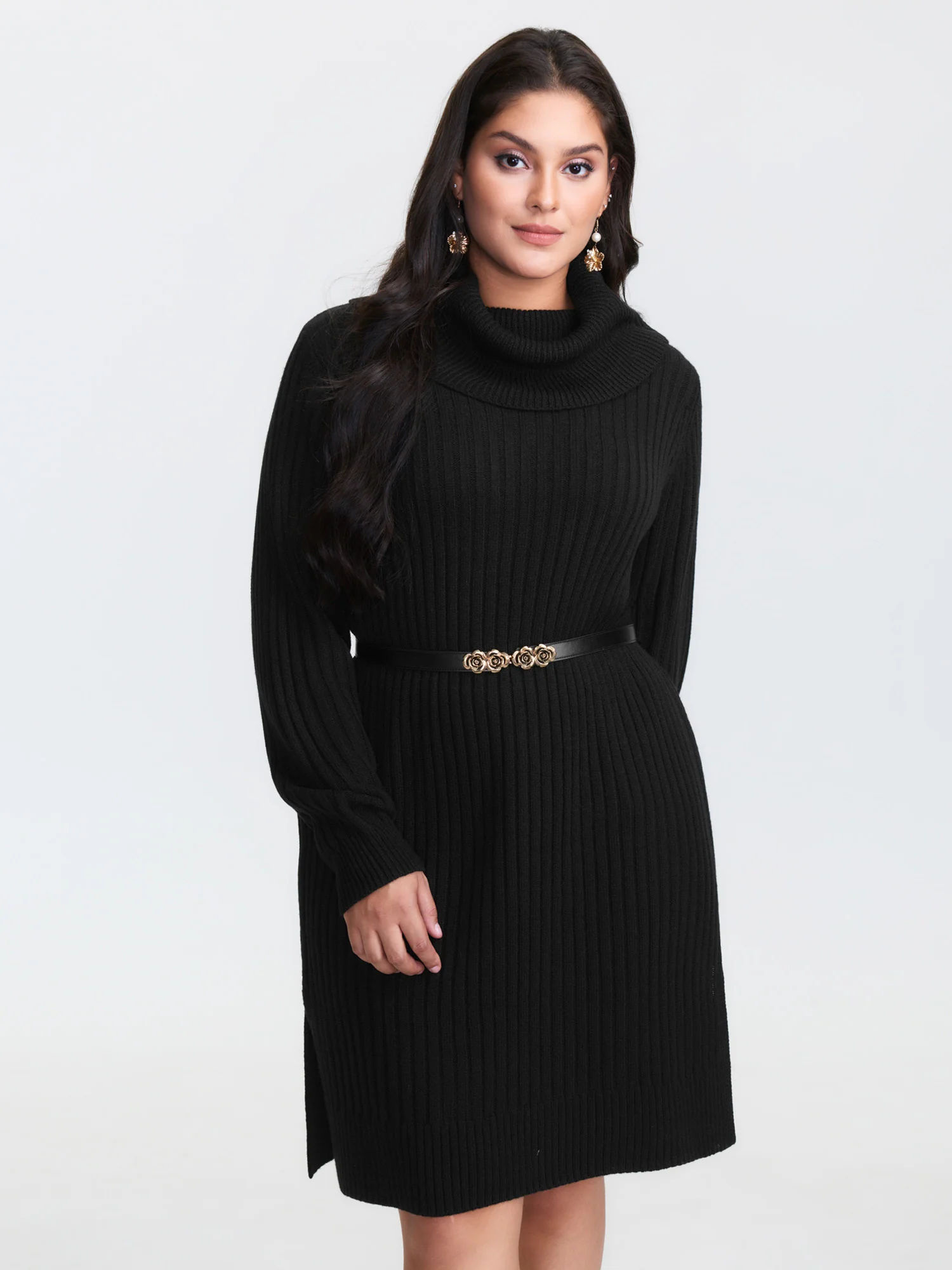 High Turtleneck Textured Sweater Dress - Image 2