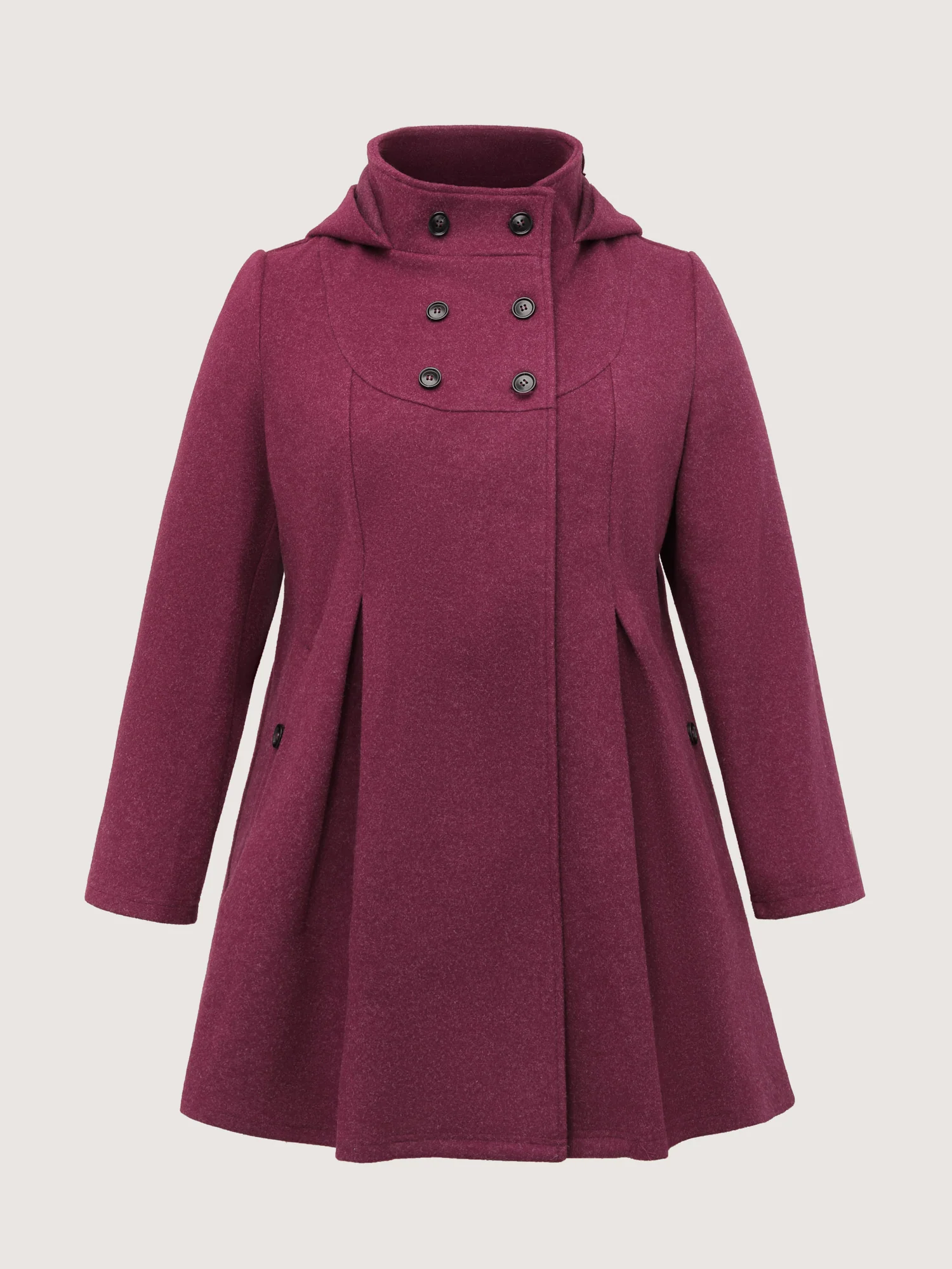 Hooded Pleated Pockets Waist-Defining Coat - Image 7