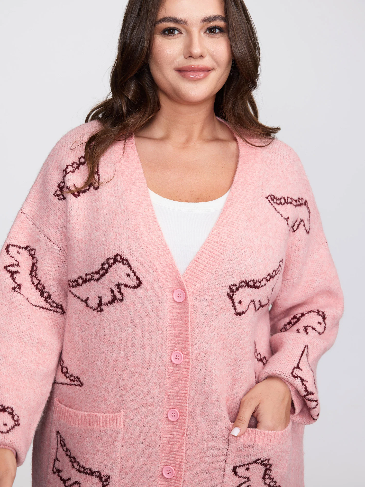 Jacquard Dinosaur Print Knit Cardigan - Image 11