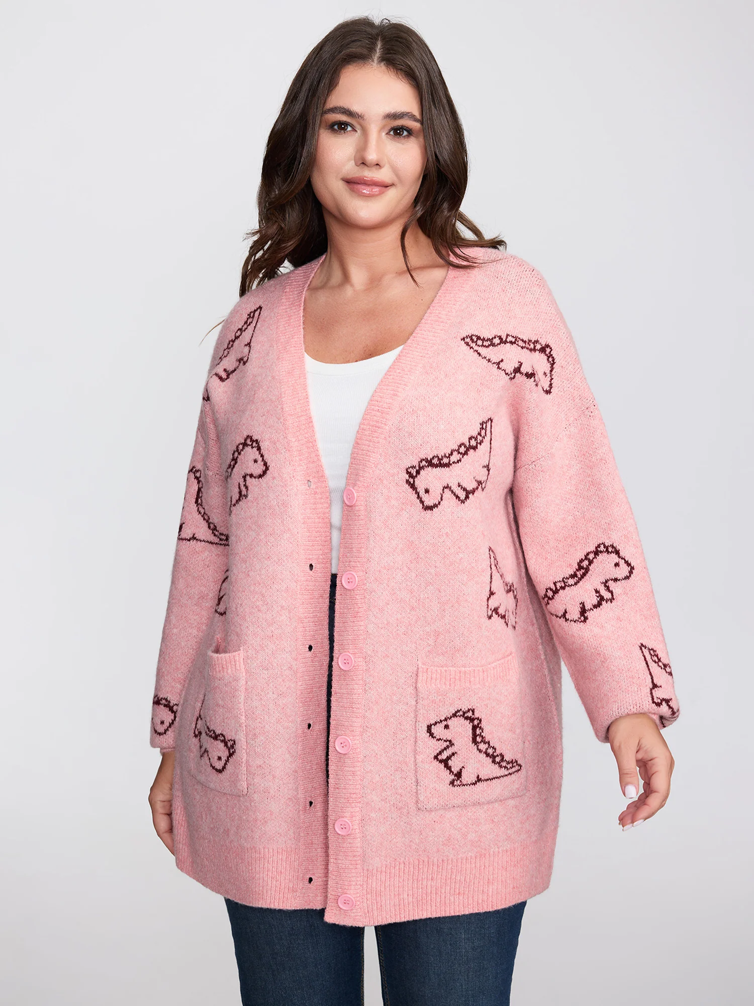 Jacquard Dinosaur Print Knit Cardigan - Image 13