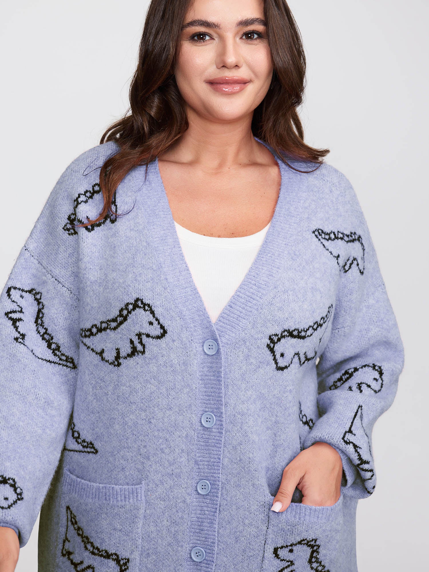 Jacquard Dinosaur Print Knit Cardigan - Image 6