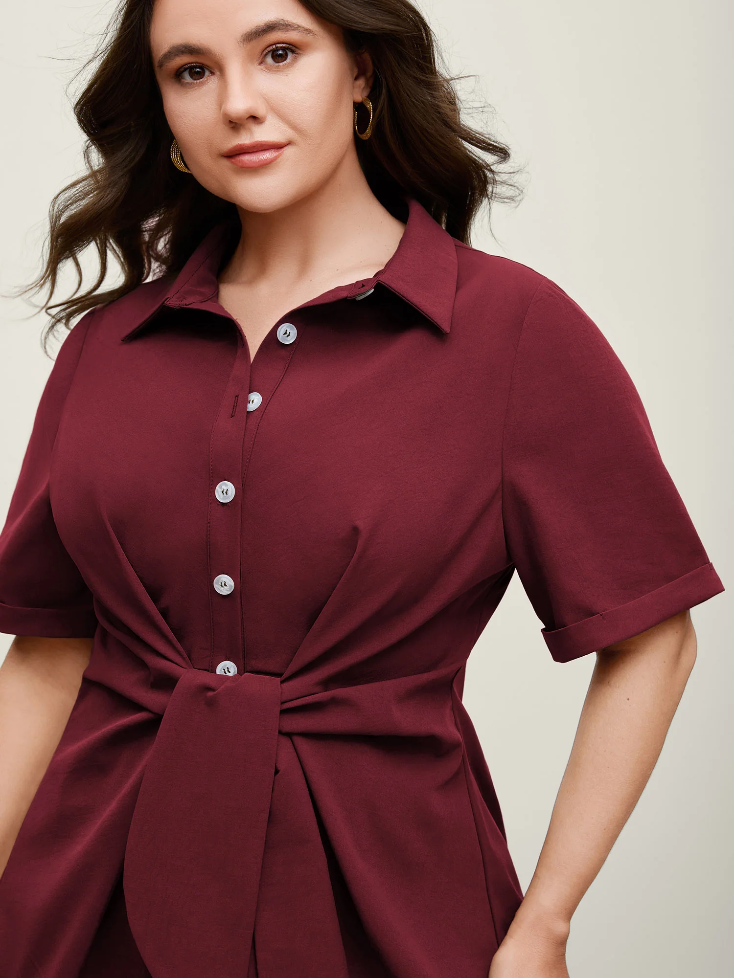 Knotted Front Asymmetrical Hem Blouse - Image 13