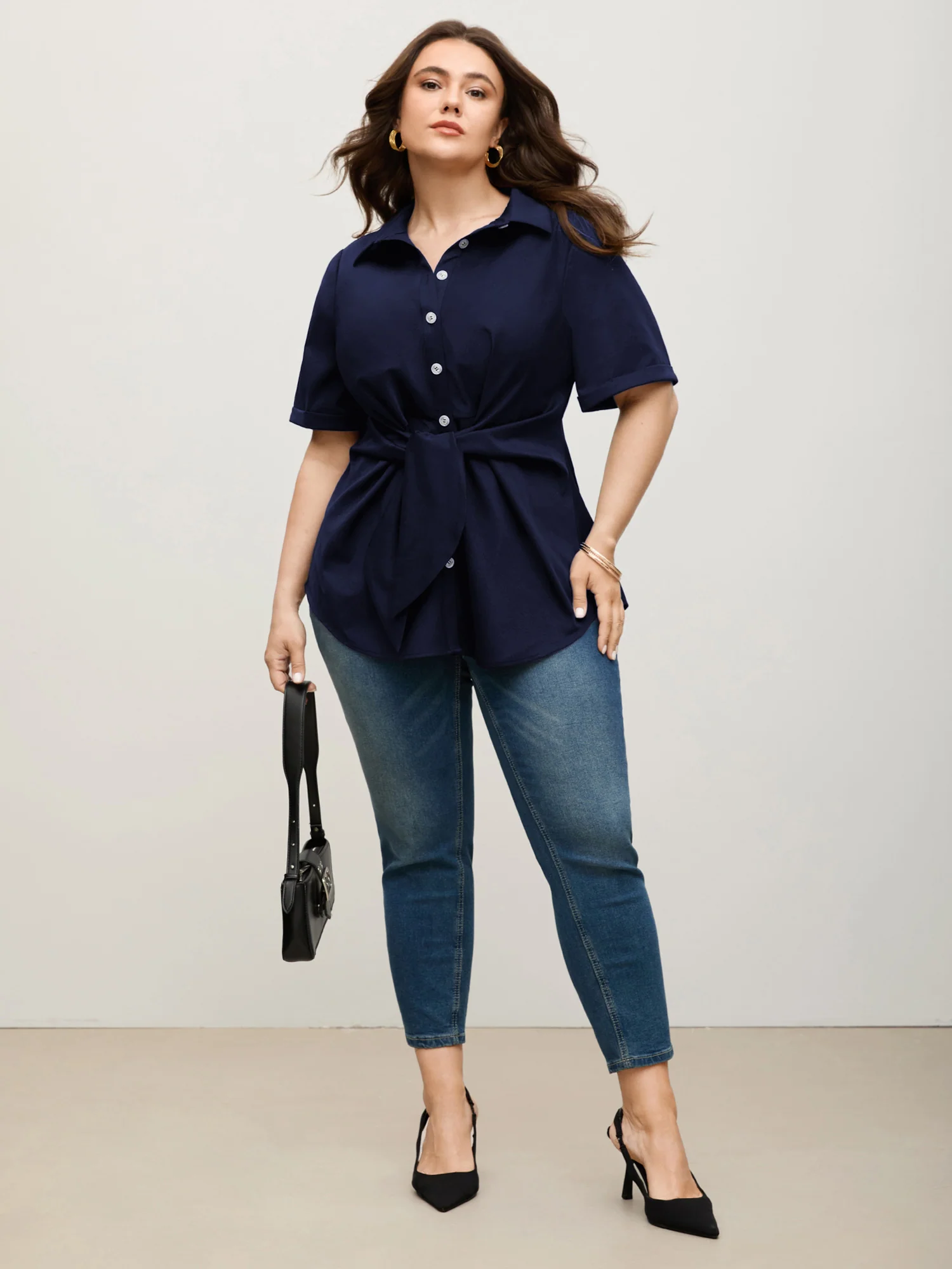 Knotted Front Asymmetrical Hem Blouse - Image 22