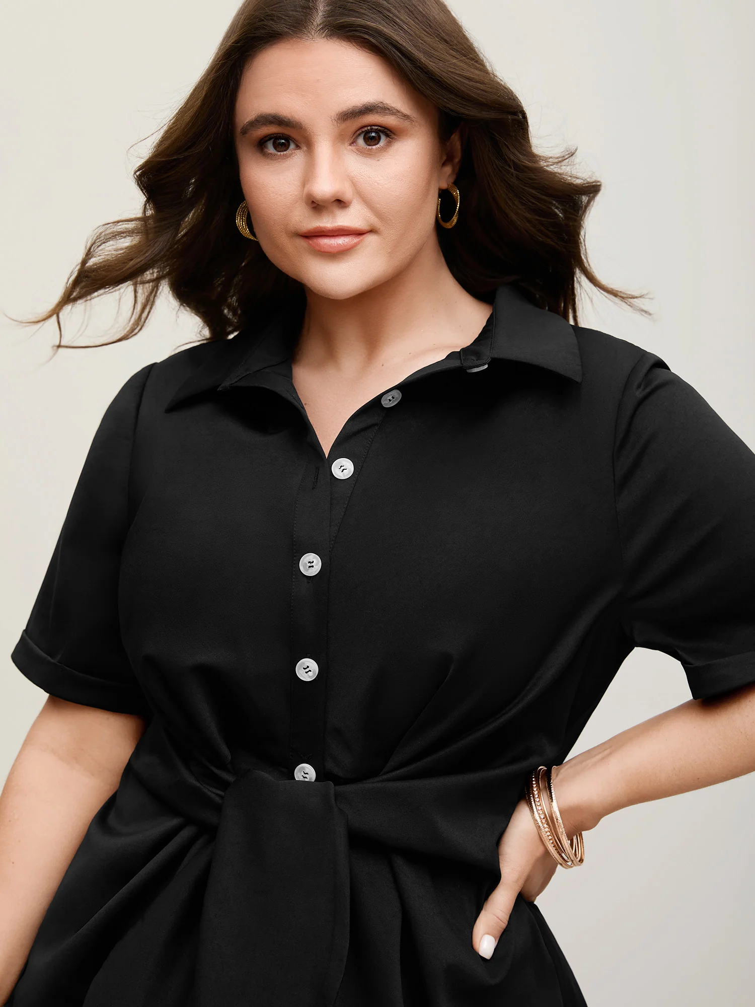 Knotted Front Asymmetrical Hem Blouse - Image 8